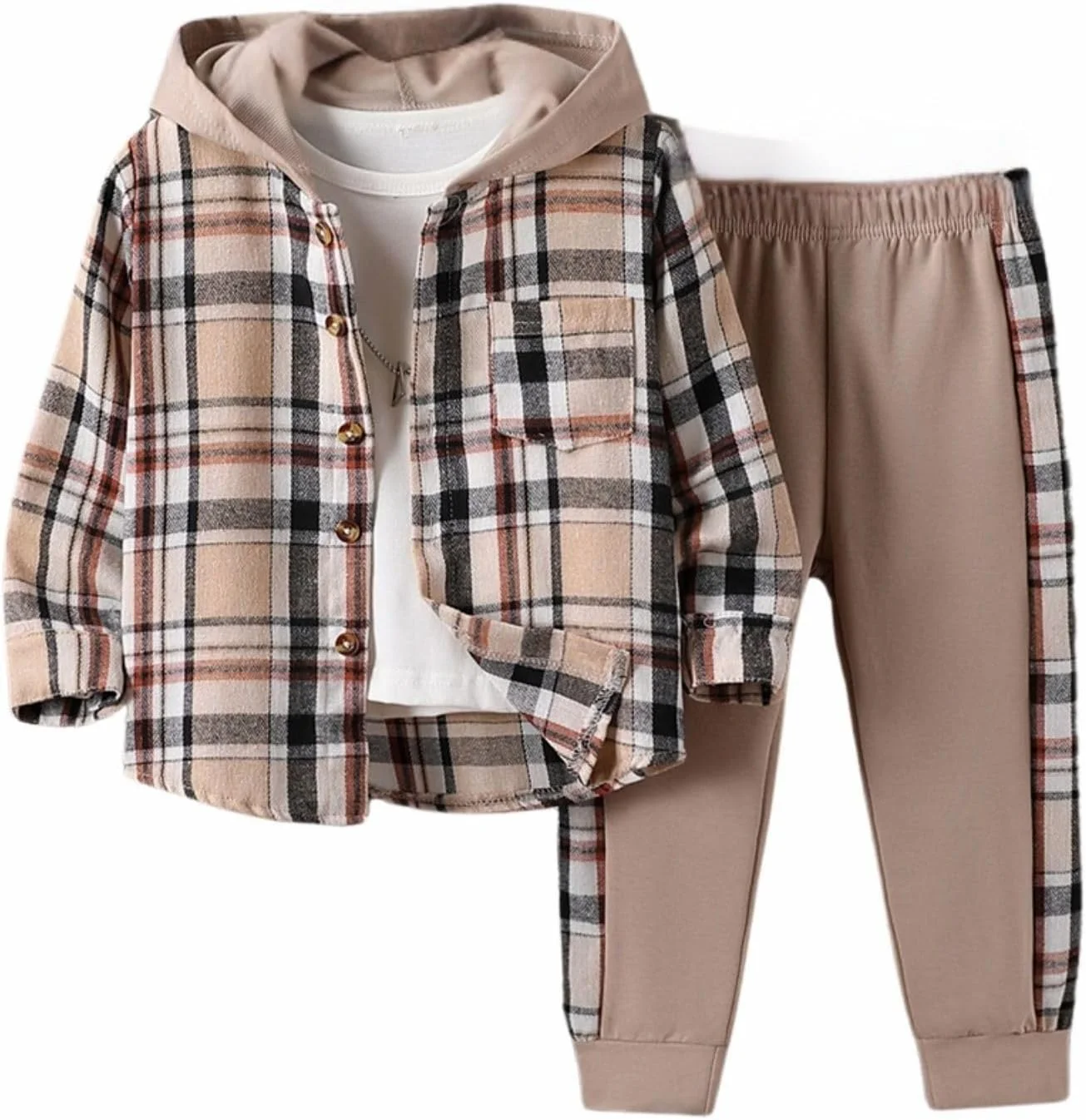 لباس پسرانه بچه گانه طرح چهارخانه آستین بلند هودی و شلوار دو تکه لباس پسرانه بچه گانه طرح چهارخانه آستین بلند هودی و شلوار دو تکه