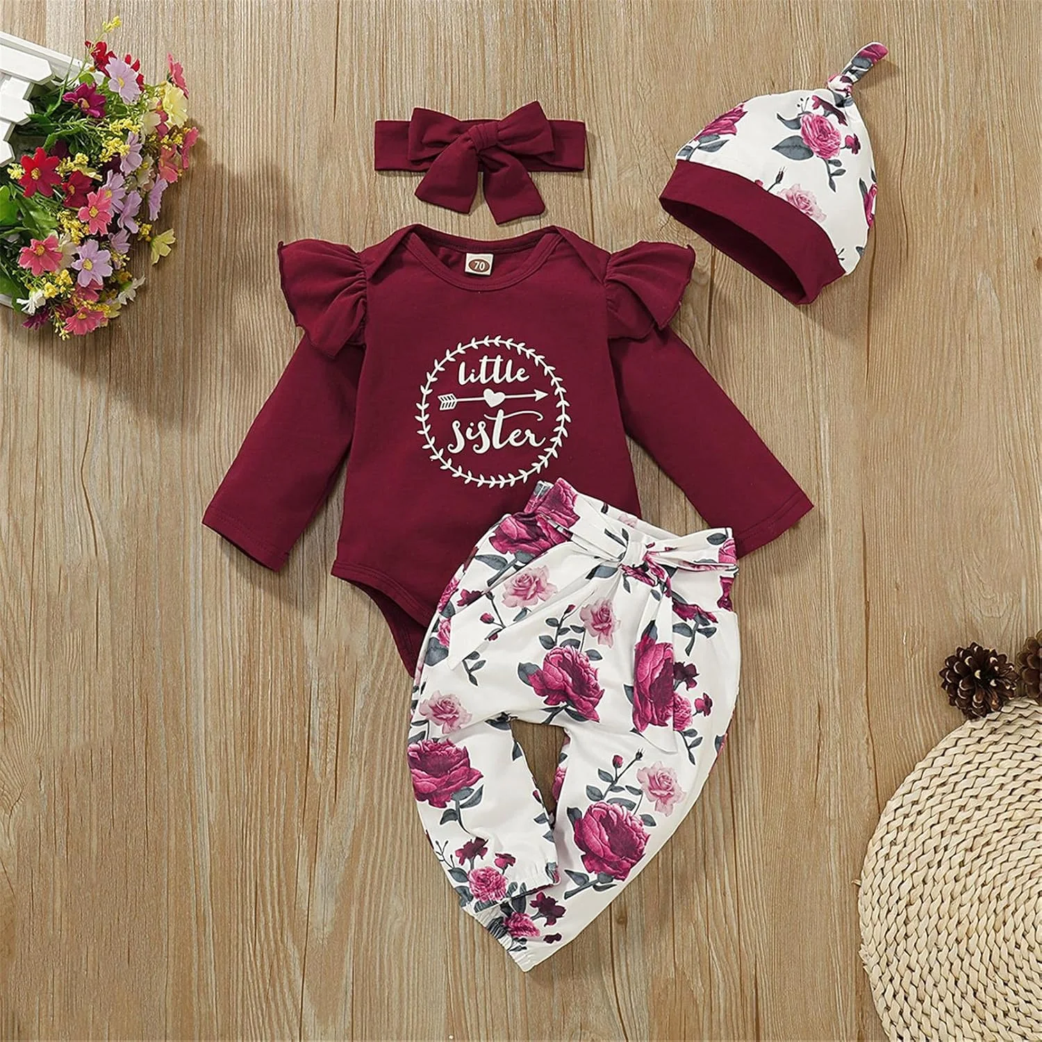 ست لباس نوزادی دخترانه TMEOG، شامل هودی، بلوز، شلوار و هدبند مناسب نوزادان و کودکان