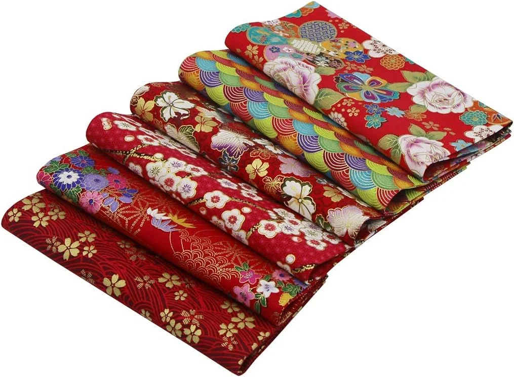 بسته 6 عددی پارچه نخی Jukway، طرح های برنزی سبک شرقی 40x40 سانتی متر، پارچه های تکه دوزی طرح دار گلدار برای خیاطی، لحاف دوزی، تزئینات DIY، ساخت کاردستی و اسکرپ بوک (قرمز)
