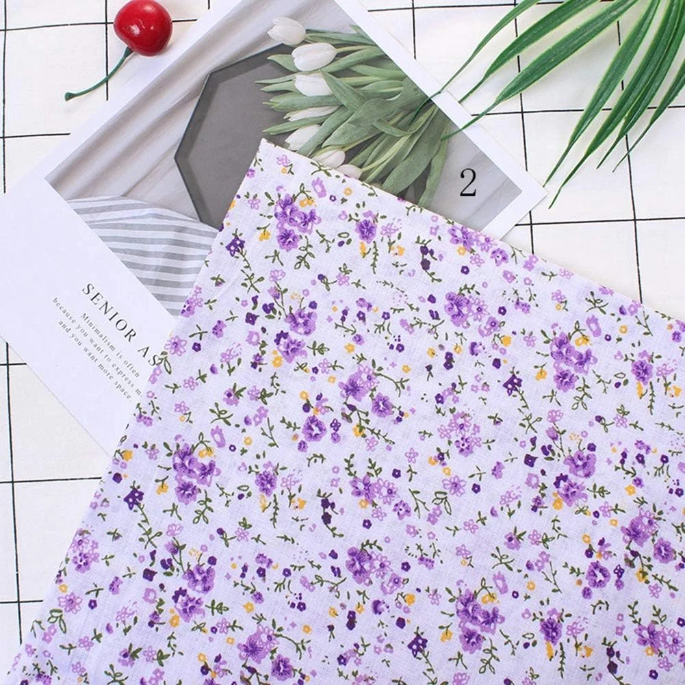 پارچه نخی صنایع دستی، 7 تکه / ست پارچه نخی خیاطی، پارچه های مربعی تکه دوزی پنبه ای DIY خیاطی اسکرپ بوک لحاف دوزی طرح نقطه ای صنایع دستی هنری برای خیاطی DIY و ساخت صنایع دستی (سری گل بنفش) (S)