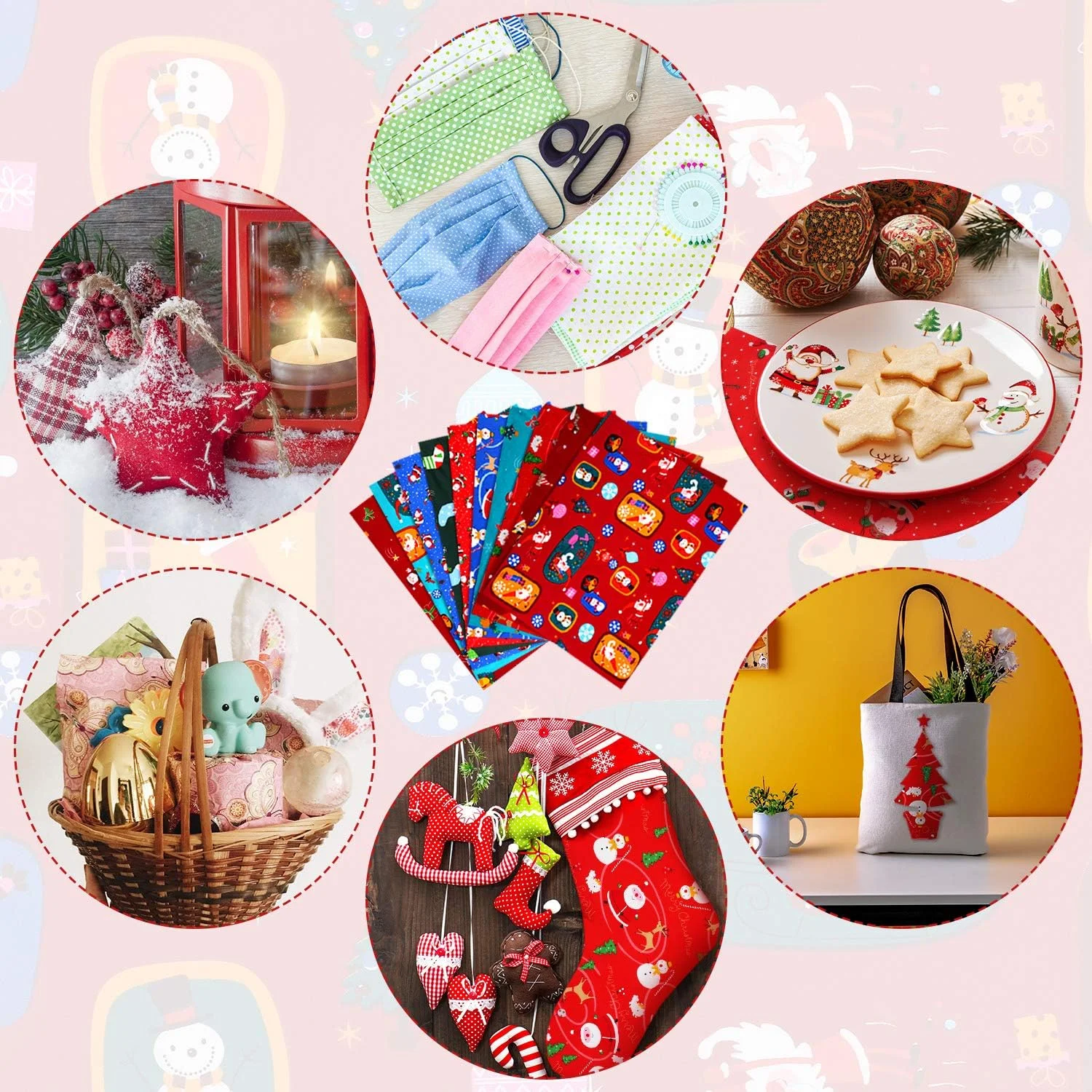 ۱۰ تکه پارچه کریسمس ۴۵ × ۵۵ سانتی متر، بسته های پارچه نخی کریسمس، مربع های خیاطی، پارچه لحاف دوزی، تکه دوزی، پارچه های از قبل برش خورده با طرح درخت کریسمس و بابانوئل برای صنایع دستی DIY کریسمس