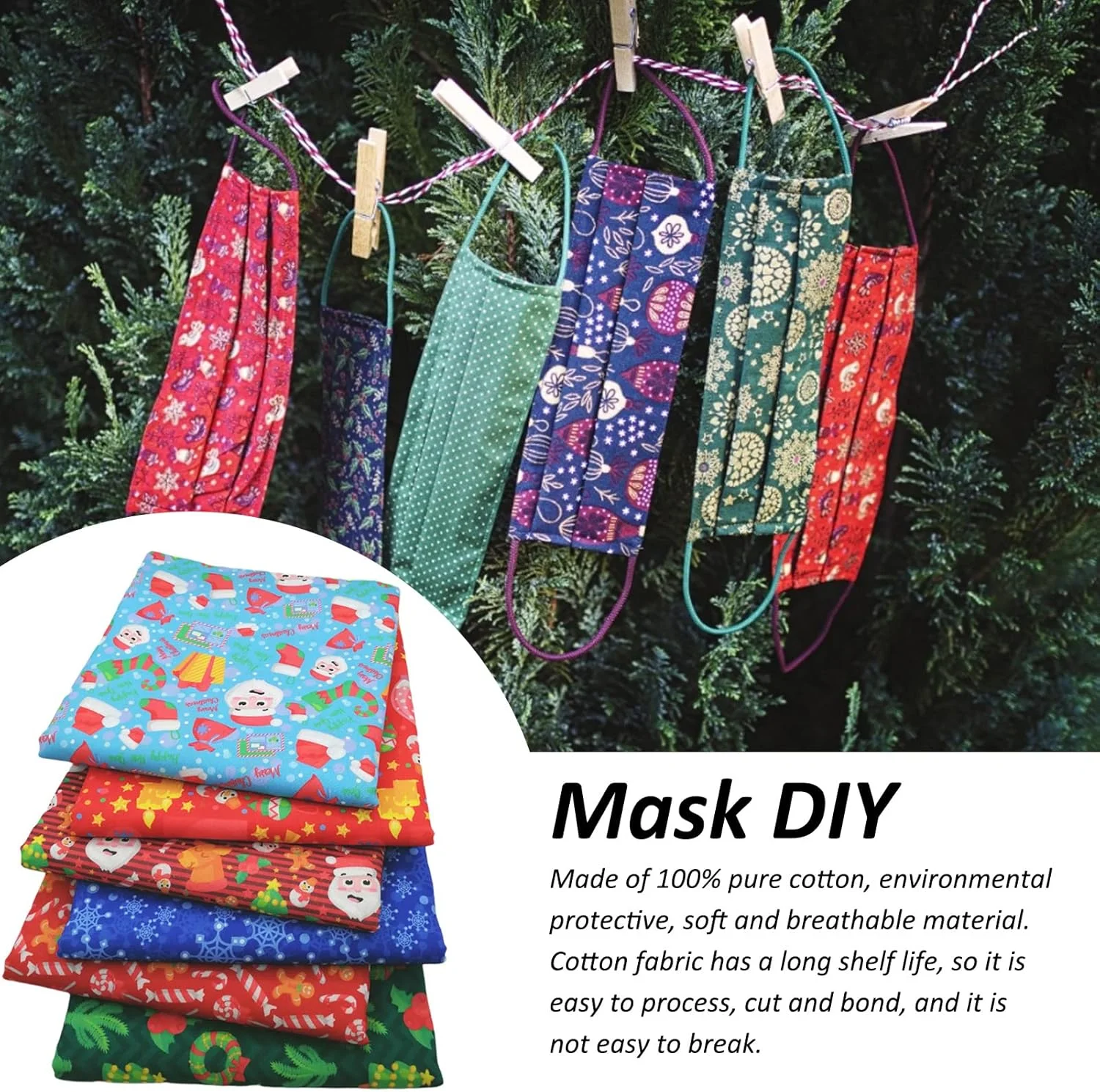 پارچه نخی کریسمس 6 تکه، 50 × 50 سانتی متر، پارچه خیاطی کریسمس DIY، پارچه نخی مربعی، پارچه صنایع دستی تکه دوزی، برای دوخت پیراهن، لحاف دوزی، تکه دوزی