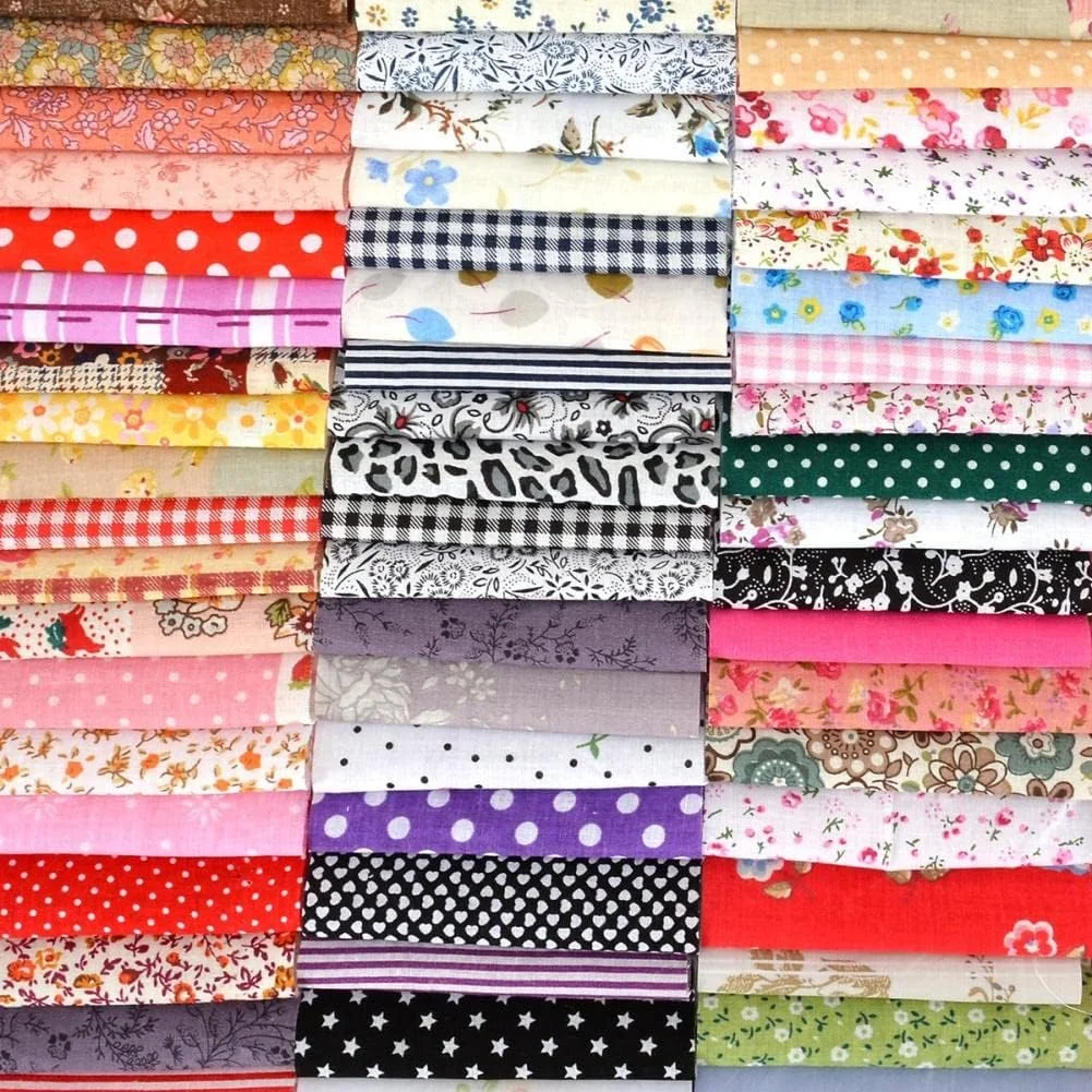 ۱۰۰ تکه پارچه نخی طرح گلدار مربعی برای خیاطی، تکه دوزی، چهل تکه دوزی و ساخت کیف