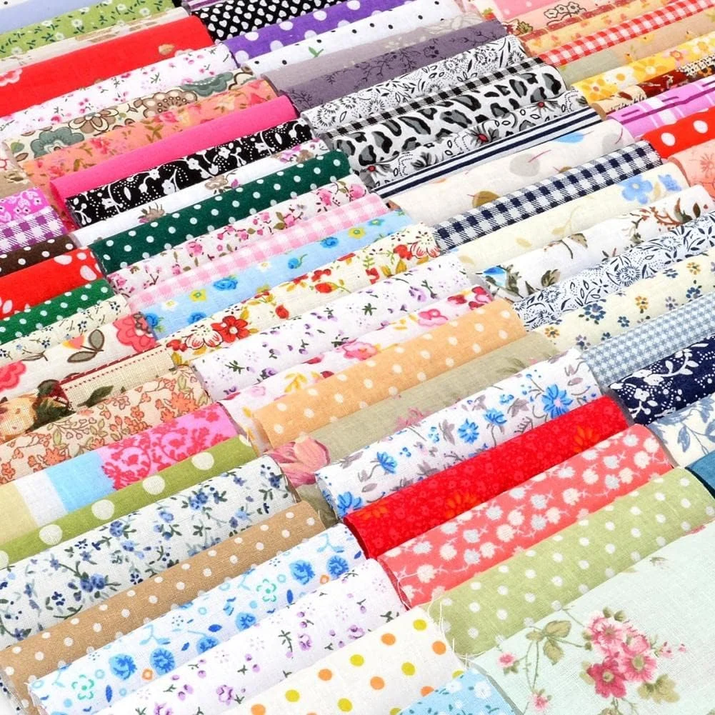 ۱۰۰ تکه پارچه نخی طرح گلدار مربعی برای خیاطی، تکه دوزی، چهل تکه دوزی و ساخت کیف