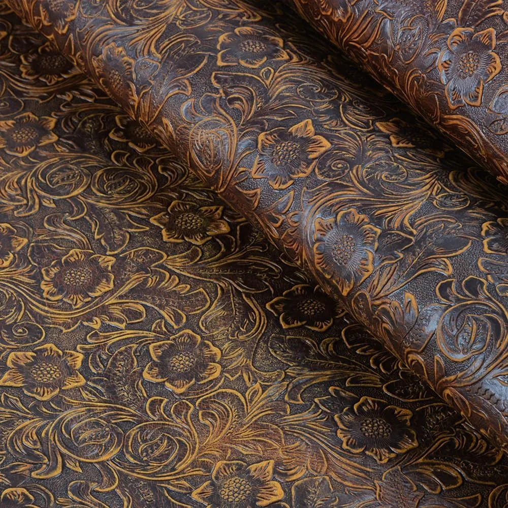 چرم گاوی اصل حکاکی شده طرح وسترن کابوی TeeLiy، ورقه‌های چرمی برای کاردستی، ابزارسازی، خیاطی، کیف پول، گوشواره و سرگرمی (زرد قهوه‌ای_وسترن کابوی 20x30 سانتی‌متر)