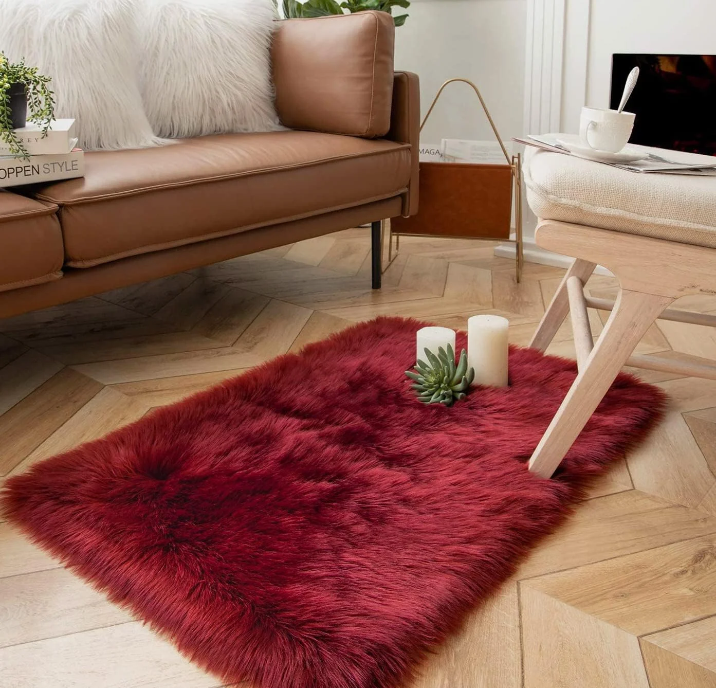 تکه پارچه مربعی شکل خز مصنوعی بلند و لوکس Fabric Empire، مناسب برای صنایع دستی، خیاطی، Cosplay، لباس، تزئینات، فروش به صورت تکه ای (شرابی، 50 در 50 سانتی متر)