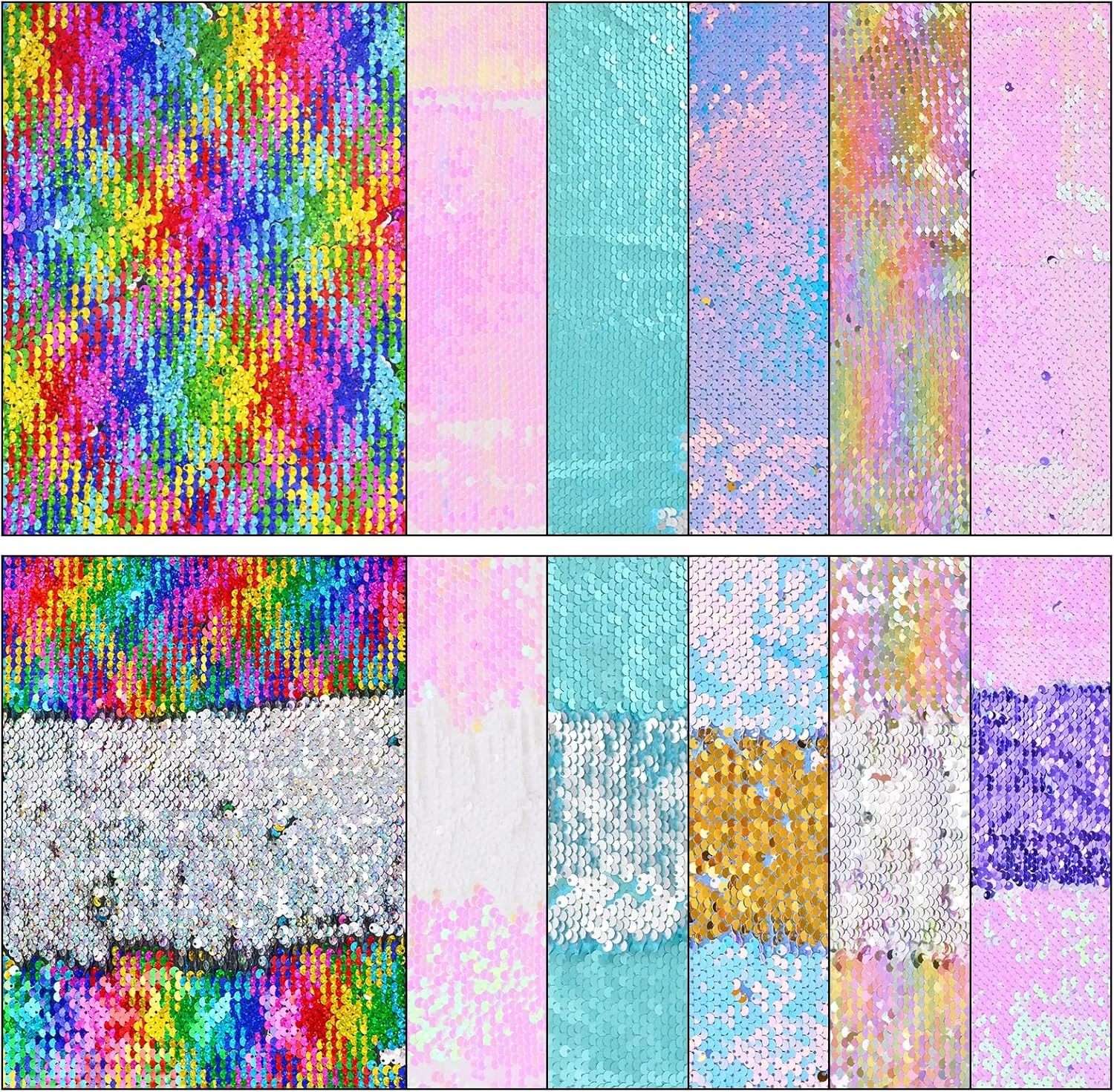 Memogizz 12pcs A4 Size One-Side Reversible Glitter Sequin Fabric, Colourful Sensory Items Stimulation Craft for Kids, Hobby Craft Fabric Sheets (A4 Size Pink)