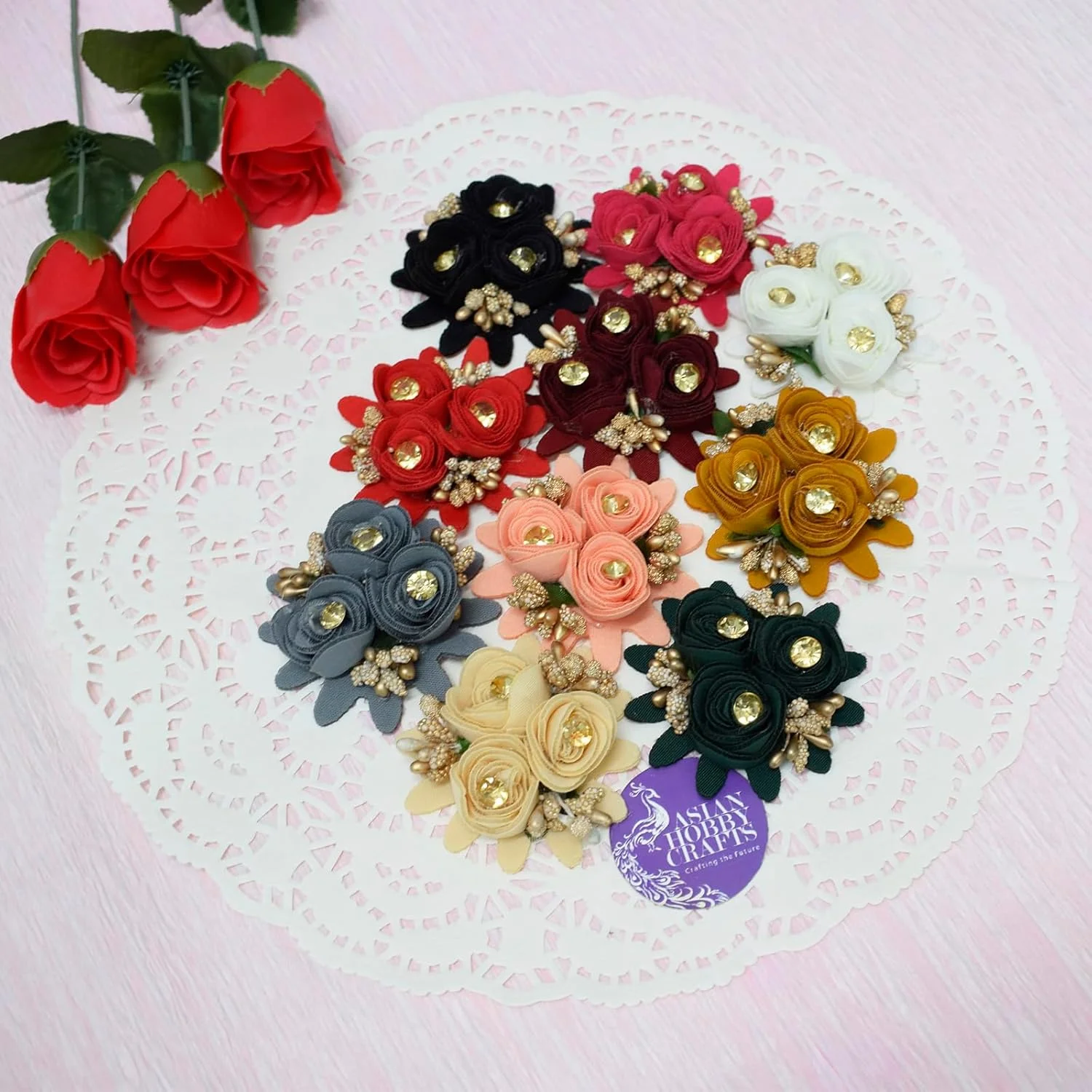 مجموعه 10 عددی گل پارچه ای Asian Hobby Crafts (خردلی)