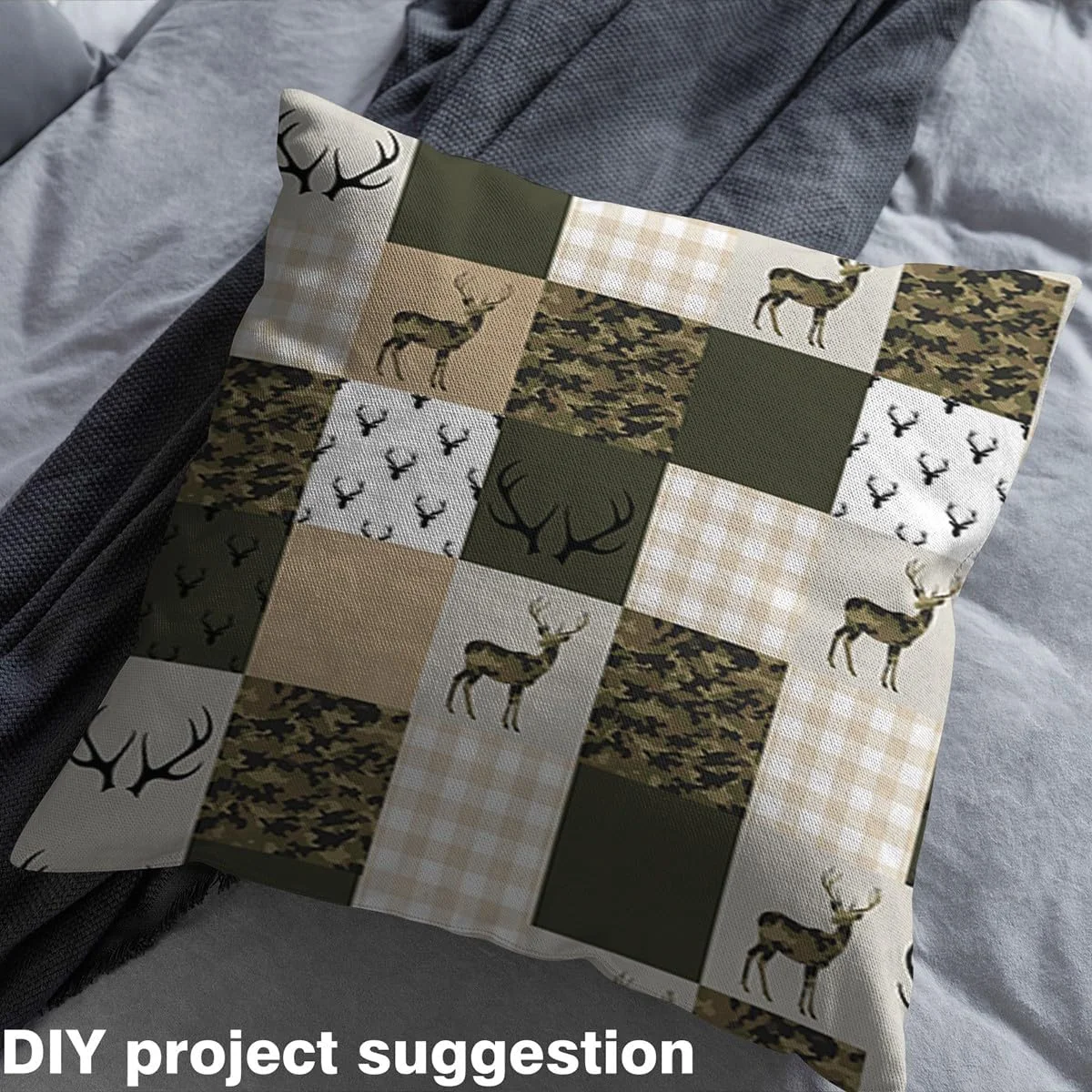 پارچه طرح گوزن استتاری Manfei متری برای پروژه‌های DIY، پارچه شاخ حیوانات وحشی برای علاقه‌مندان به صنایع دستی، پارچه تزئینی طرح چهارخانه استتاری برای سرگرمی خیاطی، روکش و تزئینات منزل، 3 یارد