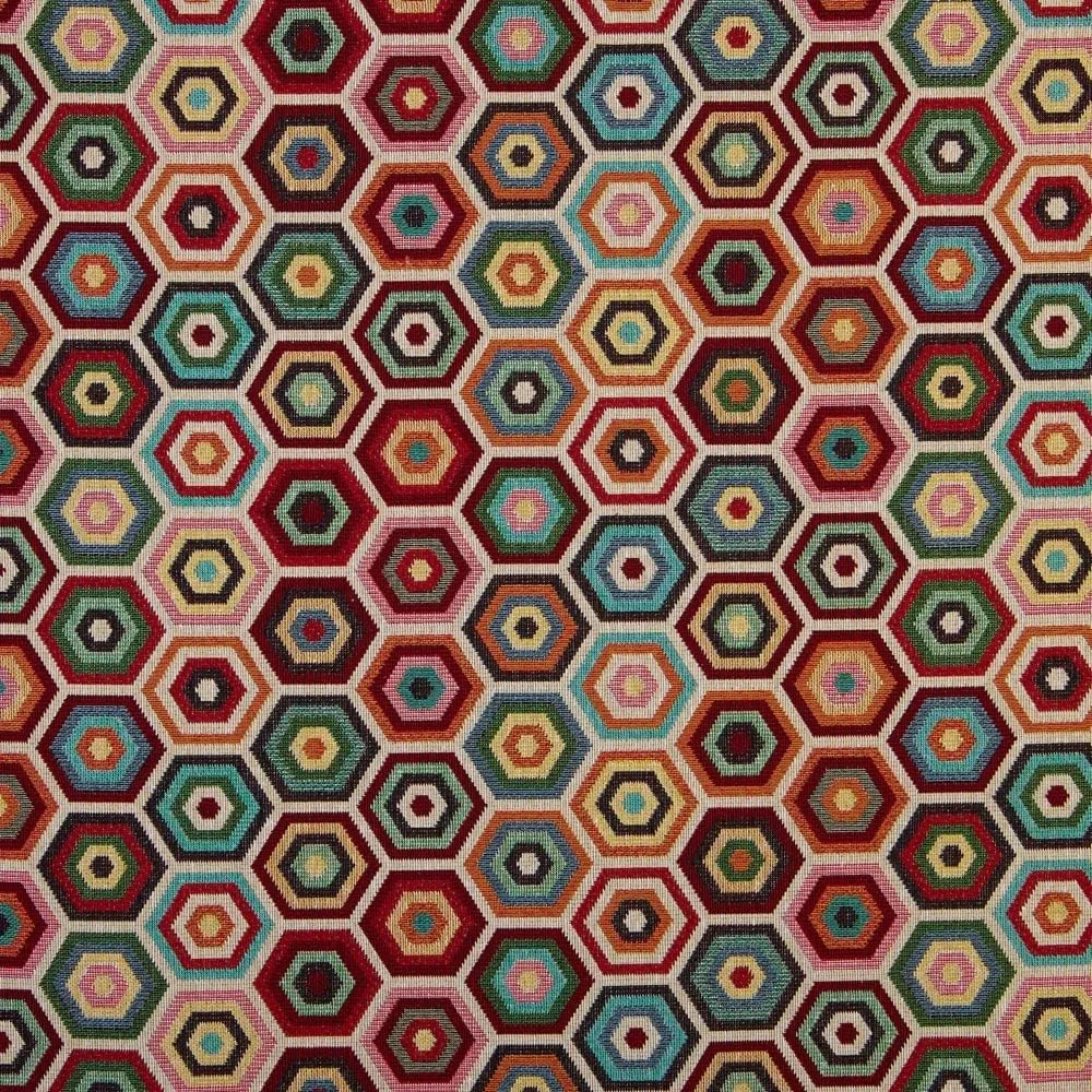 Kt KILOtela Upholstery Fabric, Jacquard Gobelin, Upholstery, Drapery, Cushions, Curtains, Headboards, Handbags, Bags, 100 cm Length x 280 cm Width, Concentric Hexagons, Multicolor ─ 1 metre