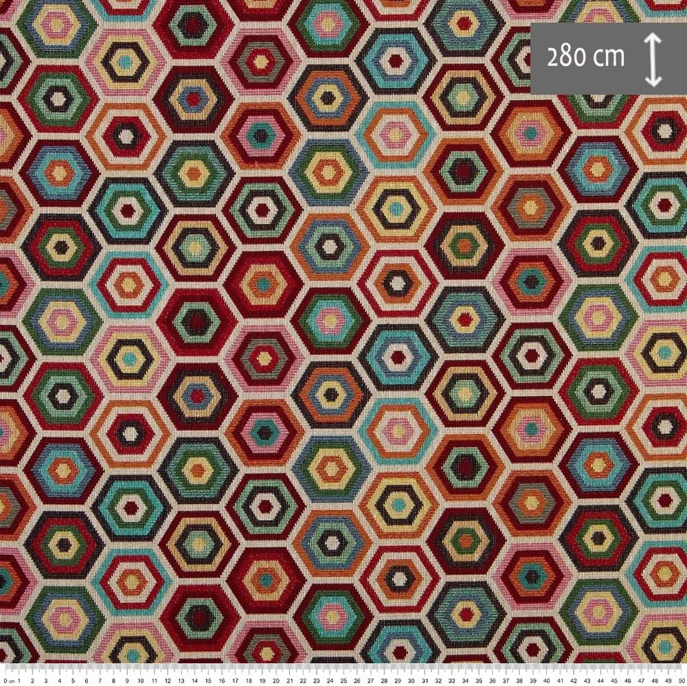 Kt KILOtela Upholstery Fabric, Jacquard Gobelin, Upholstery, Drapery, Cushions, Curtains, Headboards, Handbags, Bags, 100 cm Length x 280 cm Width, Concentric Hexagons, Multicolor ─ 1 metre Kt KILOtela Upholstery Fabric, Jacquard Gobelin, Upholstery, Drapery, Cushions, Curtains, Headboards, Handbags, Bags, 100 cm Length x 280 cm Width, Concentric Hexagons, Multicolor ─ 1 metre