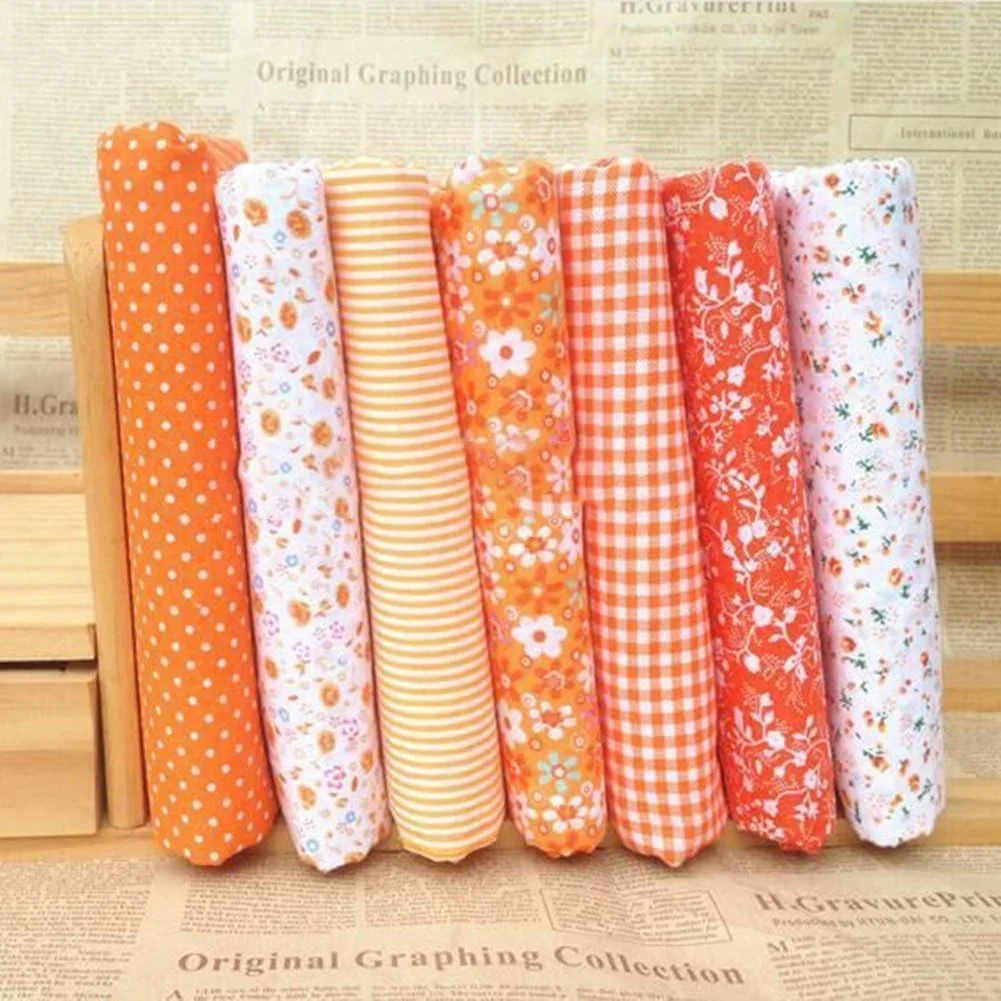 Sluswallow 7Pcs Orange Cotton Craft Fabric Bundle Squares Patchwork DIY Sewing Scrapbooking Quilting Floral Dot Pattern Craft and Hobby Fabric 10" x 10" (25cm x 25cm) Arts, Crafts and Sewing