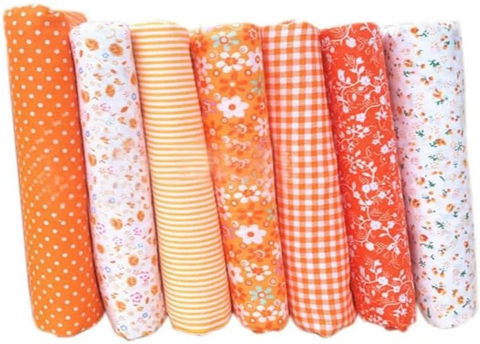 7Pcs Top Orange Cotton Craft Fabric Bundle Squares Patchwork DIY Sewing Scrapbooking Quilting Floral Dot Pattern Craft and Hobby Fabric, Craft and Hobby Fabric, Patchwork Cotton Fabric (25cm x 25cm)