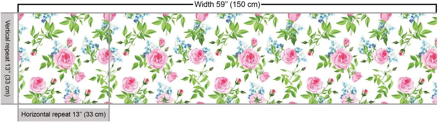 پارچه طرح گلدار کهنه نما Lunarable، گل های فراموشم مکن با گل رز صورتی، تم بهاری لطیف و ملایم، پارچه تزئینی برای روکش مبل و لوازم منزل، 2 یارد، سبز صورتی