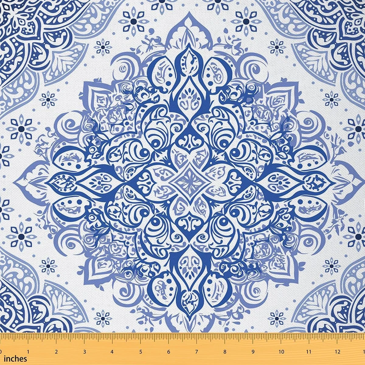 پارچه طرح ماندالا لوتوس بوهمی، آبرنگی، طرح گلدار عجیب و غریب، مناسب خیاطی، کاردستی و سرگرمی، طرح هندسی نامنظم قدیمی برای روکش مبلمان و تزئینات منزل، یک یارد