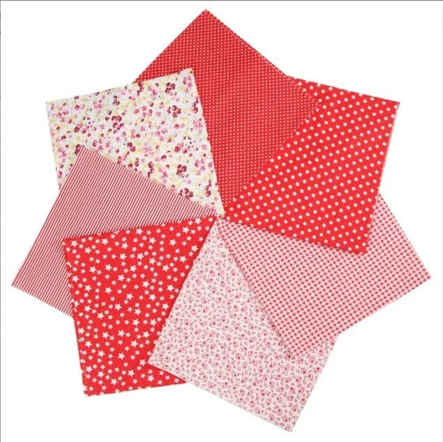 پارچه نخی طرح دار، گلدار، راه راه و خال خالی مربعی شکل 7 تکه برای خیاطی، پارچه نخی 25x25 سانتی متر طرح گل و خال خالی، پارچه تکه دوزی DIY، پارچه صنایع دستی و سرگرمی (قرمز)