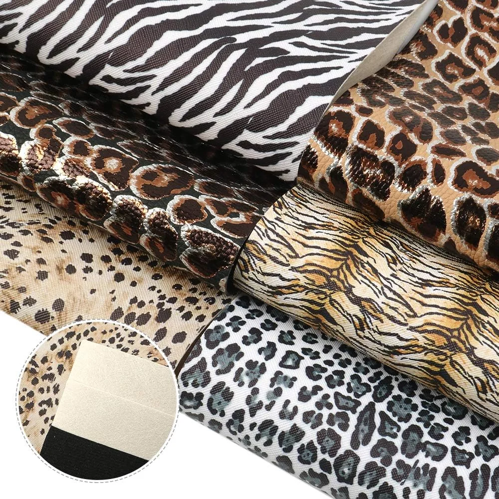 برگه‌های چرمی مصنوعی طرح پلنگی گورخری متالیک David accessories، 6 عدد، 20 سانتی‌متر در 33 سانتی‌متر، شامل 2 نوع چرم برای ساخت گیره مو و گوشواره (ست طرح پلنگی)