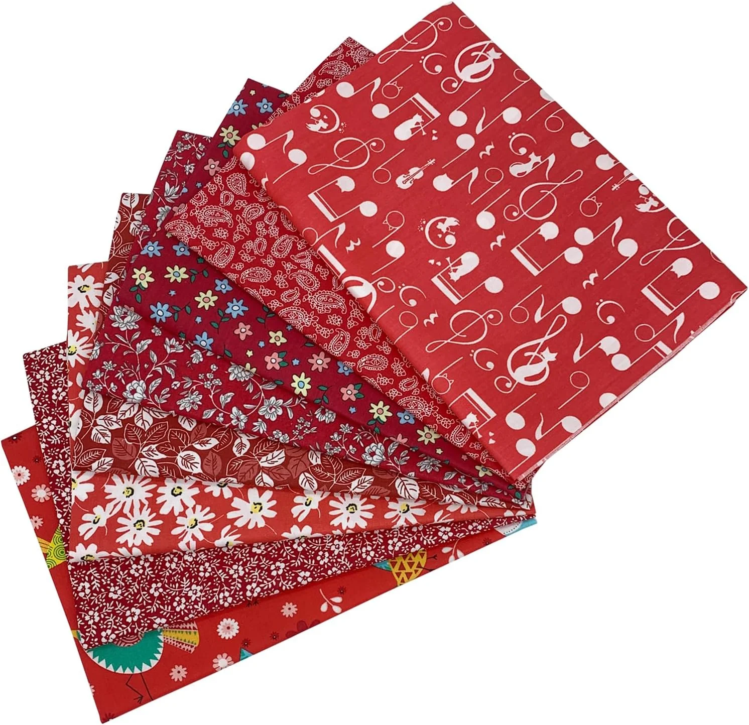 مجموعه 8 تکه پارچه نخی aufodara، مناسب برای تکه دوزی، خیاطی و کارهای دستی، ابعاد 50x50 سانتی متر (قرمز)