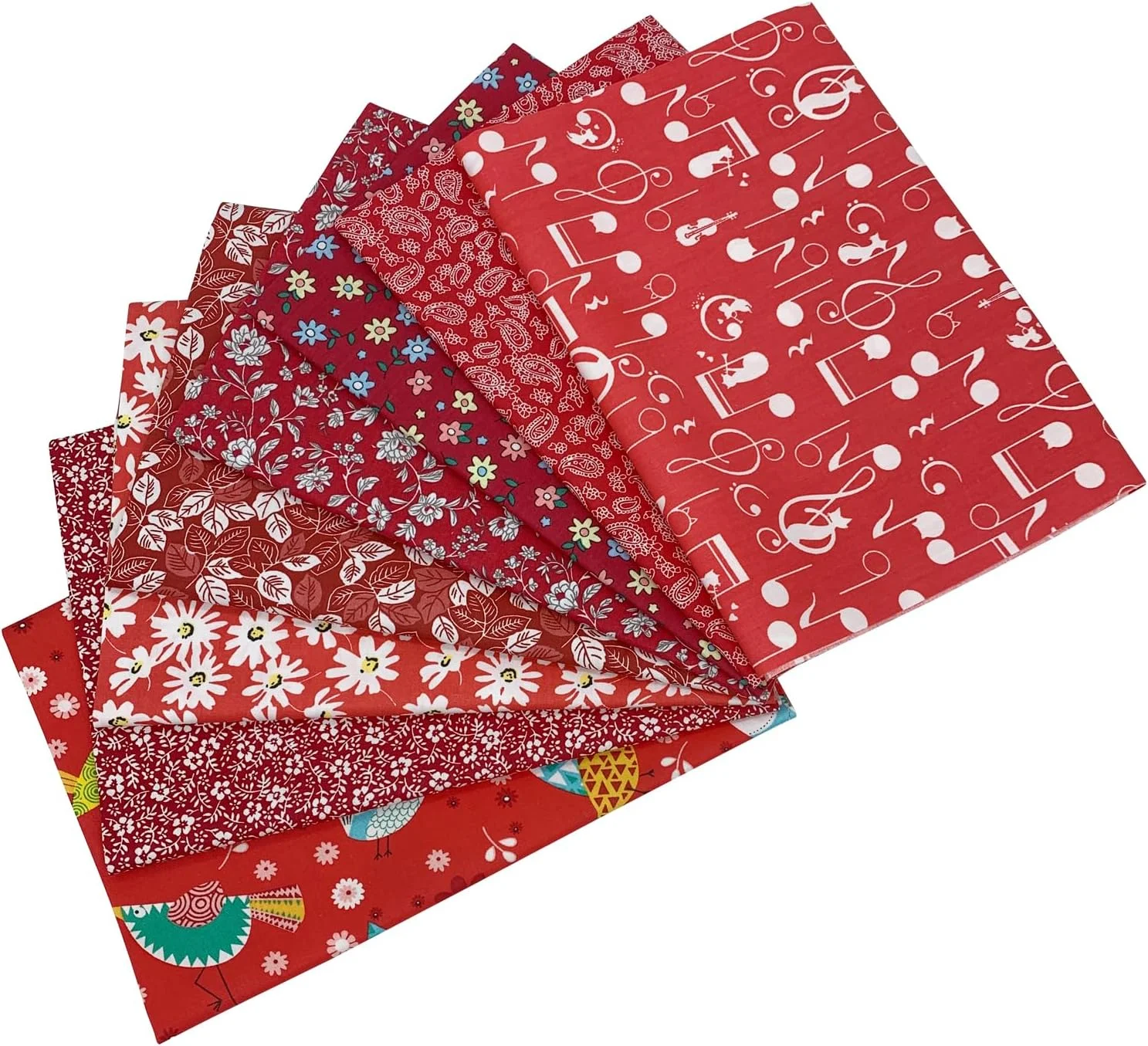 مجموعه 8 تکه پارچه نخی aufodara، مناسب برای تکه دوزی، خیاطی و کارهای دستی، ابعاد 50x50 سانتی متر (قرمز)