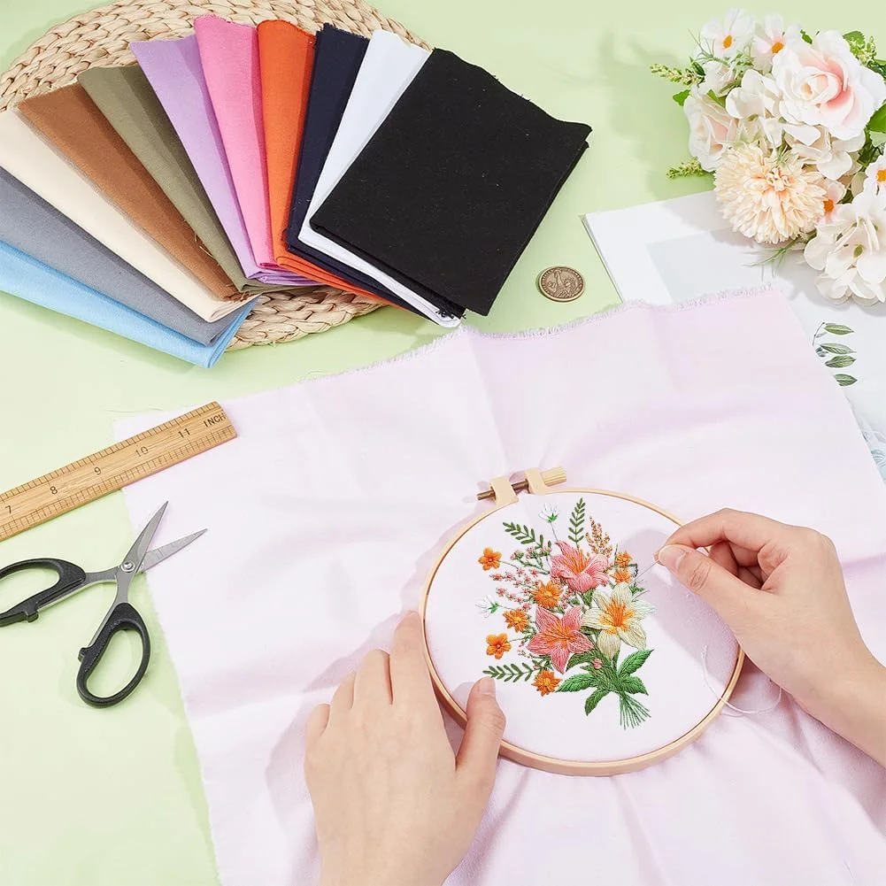 پارچه گلدوزی مربعی نخی BENECREAT، 12 عدد در 12 رنگ، 30x30 سانتی متر، پارچه گلدوزی سفید، پارچه گلدوزی برای کاردستی و DIY