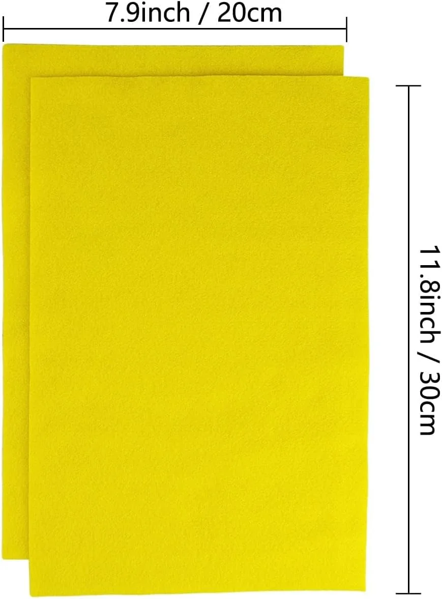 پارچه نمدی رنگی Jtnohx، ورقه‌های نمدی نرم برای صنایع دستی، پارچه ضخیم 1.4 میلی‌متری برای خیاطی و پروژه‌های DIY، 20x30 سانتی‌متر (زرد روشن)
