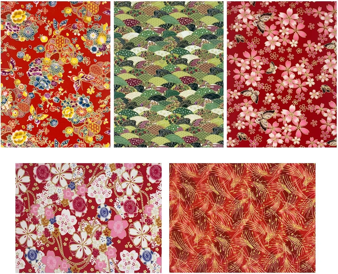 aufodara 5 Pieces 40 x 80 cm Cotton Fabric Sewing Japanese Style Bronzing Printed Patchwork Quilting Scrapbooking DIY Handmade Fabric (Red)