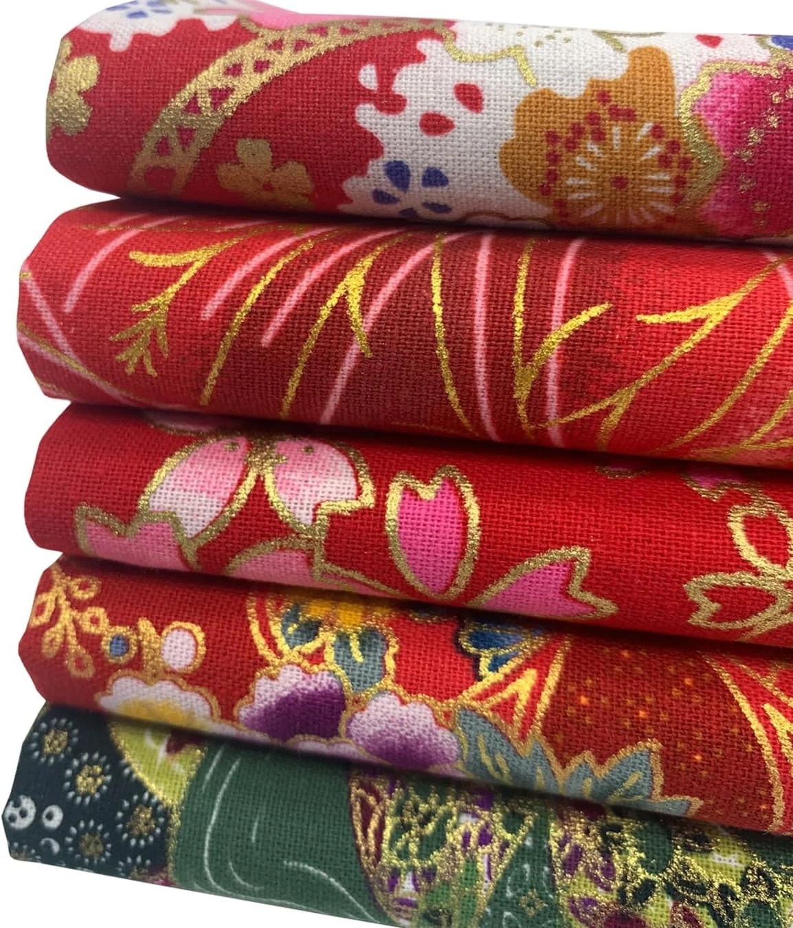 aufodara 5 Pieces 40 x 80 cm Cotton Fabric Sewing Japanese Style Bronzing Printed Patchwork Quilting Scrapbooking DIY Handmade Fabric (Red)