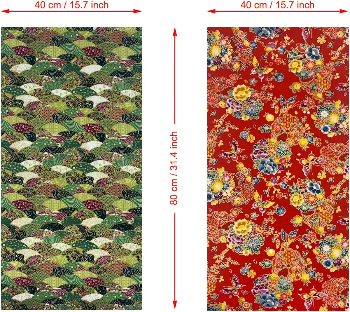 aufodara 5 Pieces 40 x 80 cm Cotton Fabric Sewing Japanese Style Bronzing Printed Patchwork Quilting Scrapbooking DIY Handmade Fabric (Red)