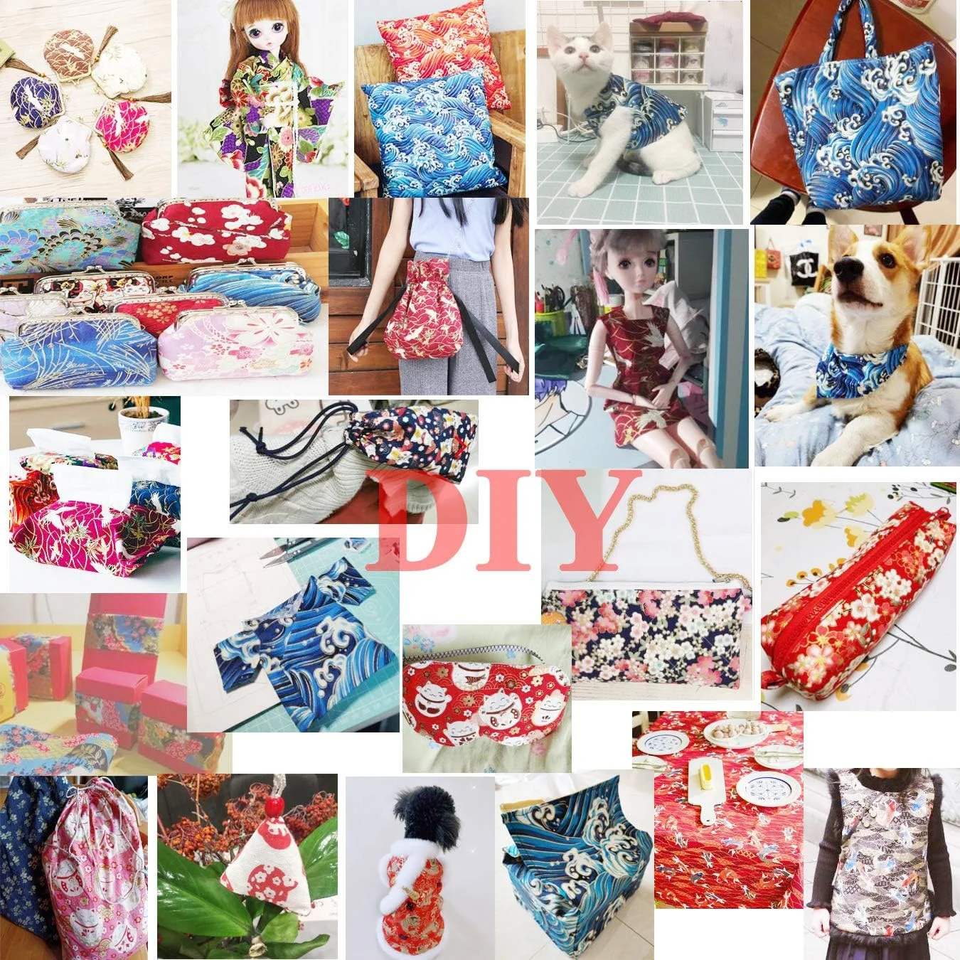 aufodara 5 Pieces 40 x 80 cm Cotton Fabric Sewing Japanese Style Bronzing Printed Patchwork Quilting Scrapbooking DIY Handmade Fabric (Red)