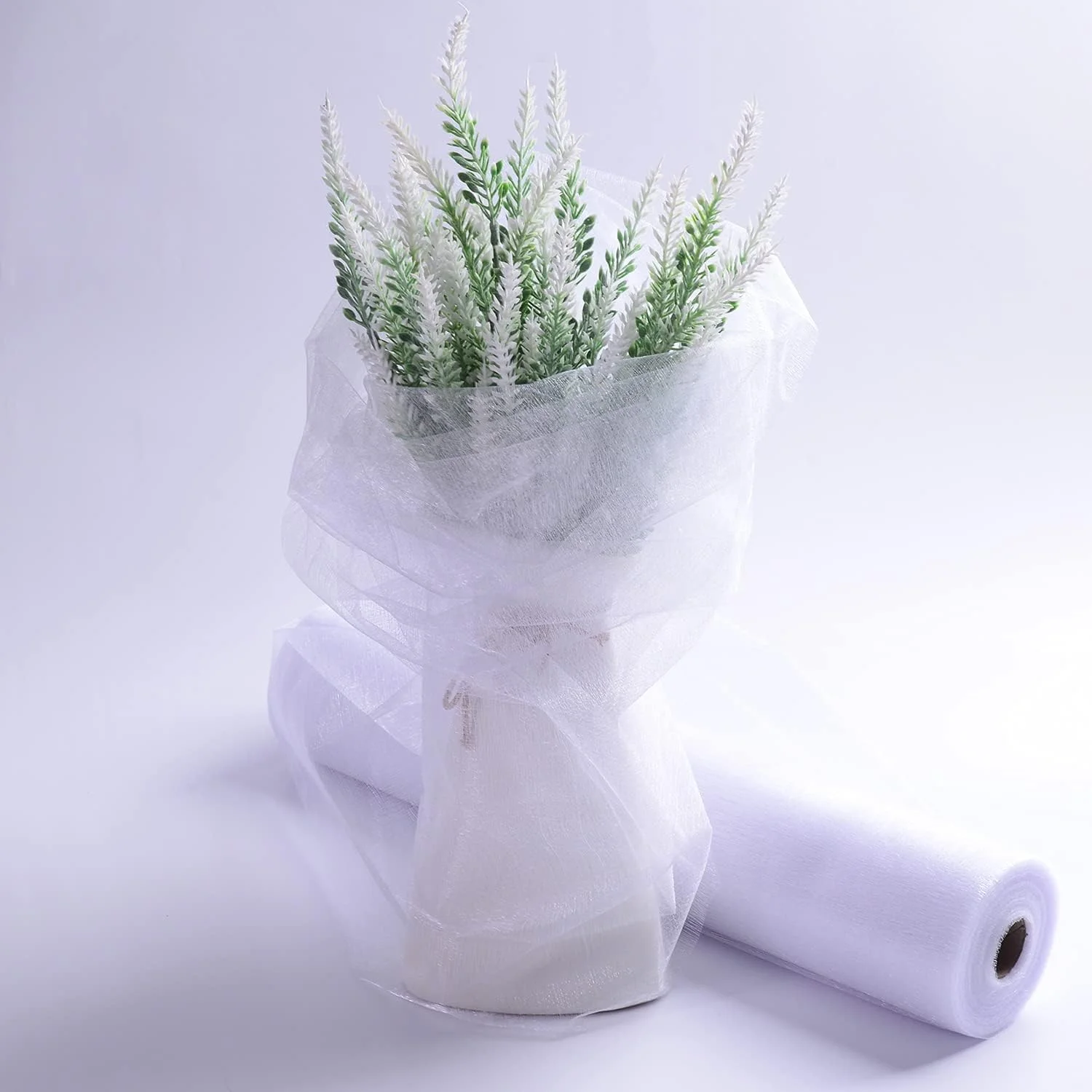 پارچه ارگانزا کریستالی ایکوشو - تور شفاف 41 سانتی متری در طول 45 متری برای تزئینات جشن عروسی، مهمانی، تزیینات، ساخت تور، بسته بندی روبان (سفید)