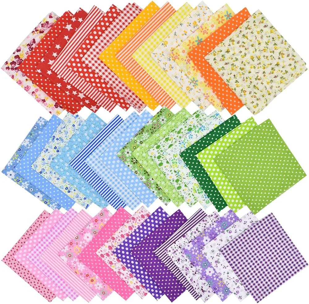 42Pcs 10"x10" Quilting Cotton Fabric Squares Sheets Pre-cut Multi-Color No Repeat Design Printed Floral Craft Fabric for DIY Sewing Scrapbooking Quilting Craft Patchwork (Red/Pink/Yellow/Green