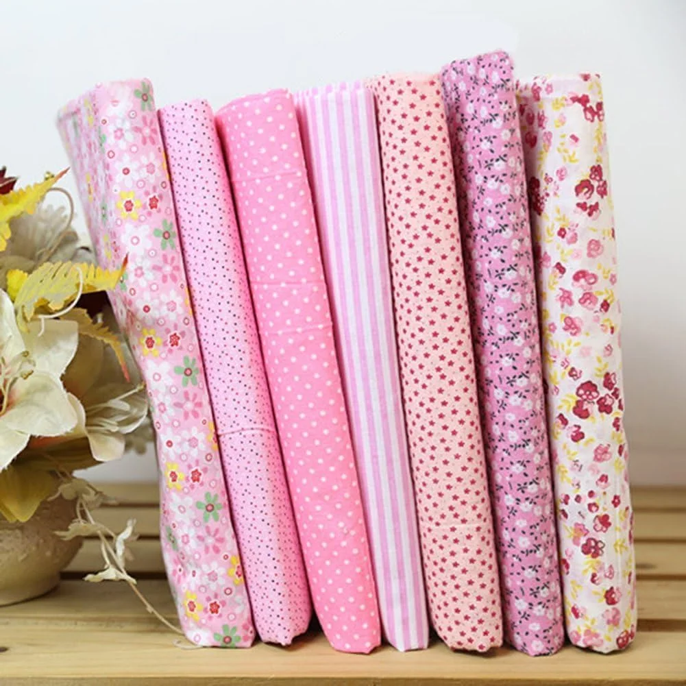 Enyolidimk 7Pcs Gaweb Square Shape, Flower, Striped, Polka Dot Cotton Fabric Fabric for Sewing, 25x25cm Cotton Fabric Flower Polka Dot Bundle DIY Patchwork Quilt Cloth,Craft and Hobby Fabric (Blue)