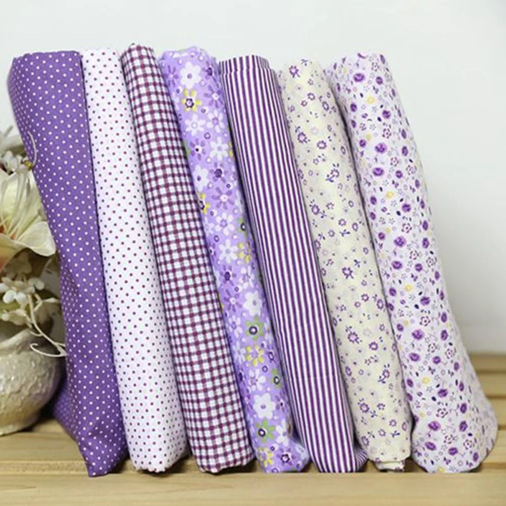 Enyolidimk 7Pcs Gaweb Square Shape, Flower, Striped, Polka Dot Cotton Fabric Fabric for Sewing, 25x25cm Cotton Fabric Flower Polka Dot Bundle DIY Patchwork Quilt Cloth,Craft and Hobby Fabric (Blue)