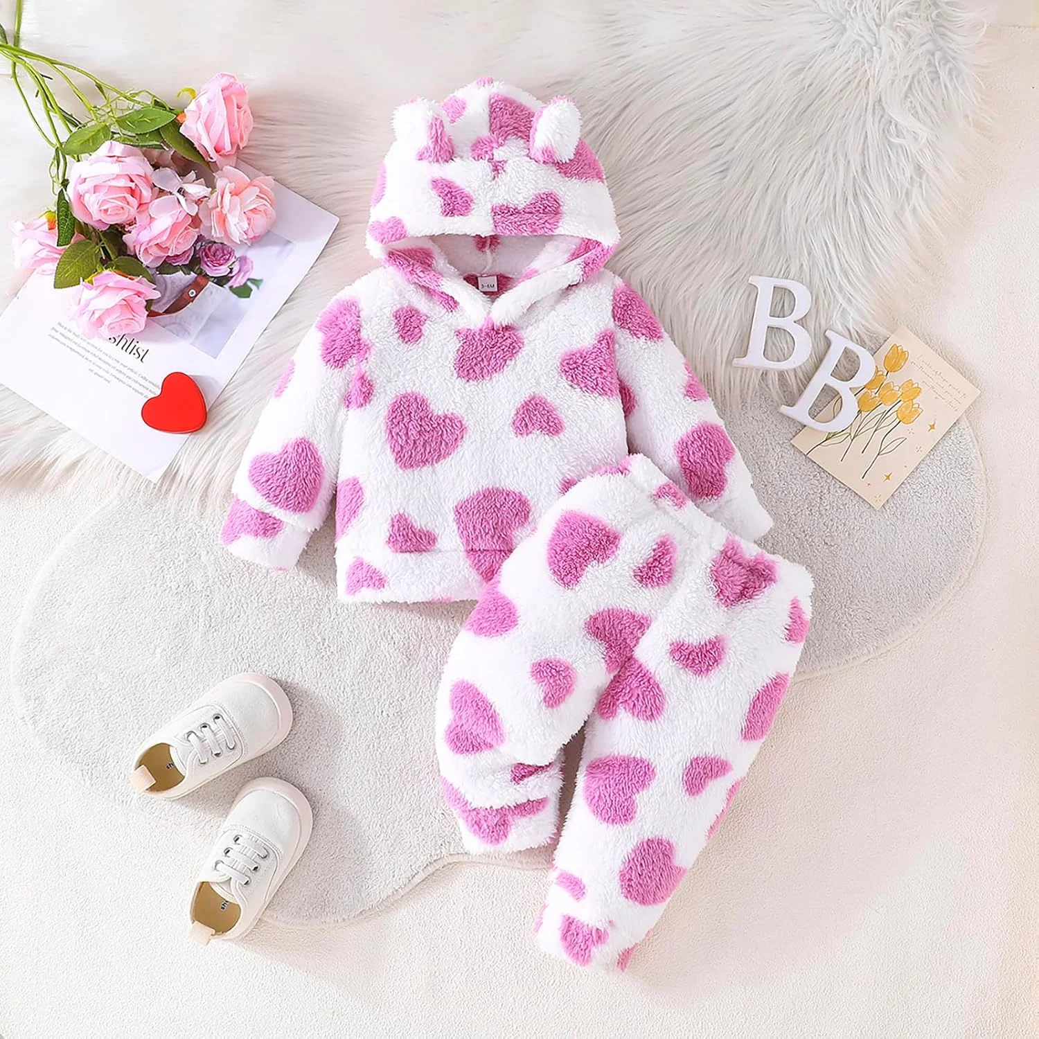 Kunyeah ست لباس پشمی دخترانه 2 تکه، بلوز و شلوار نوزادی آستین بلند، هودی گرم