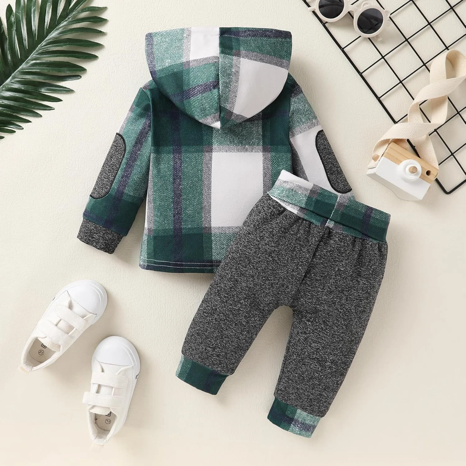 ست لباس زمستانی بچه گانه پسرانه دخترانه، هودی چهارخانه کریسمس، ژاکت، پیراهن + شلوار