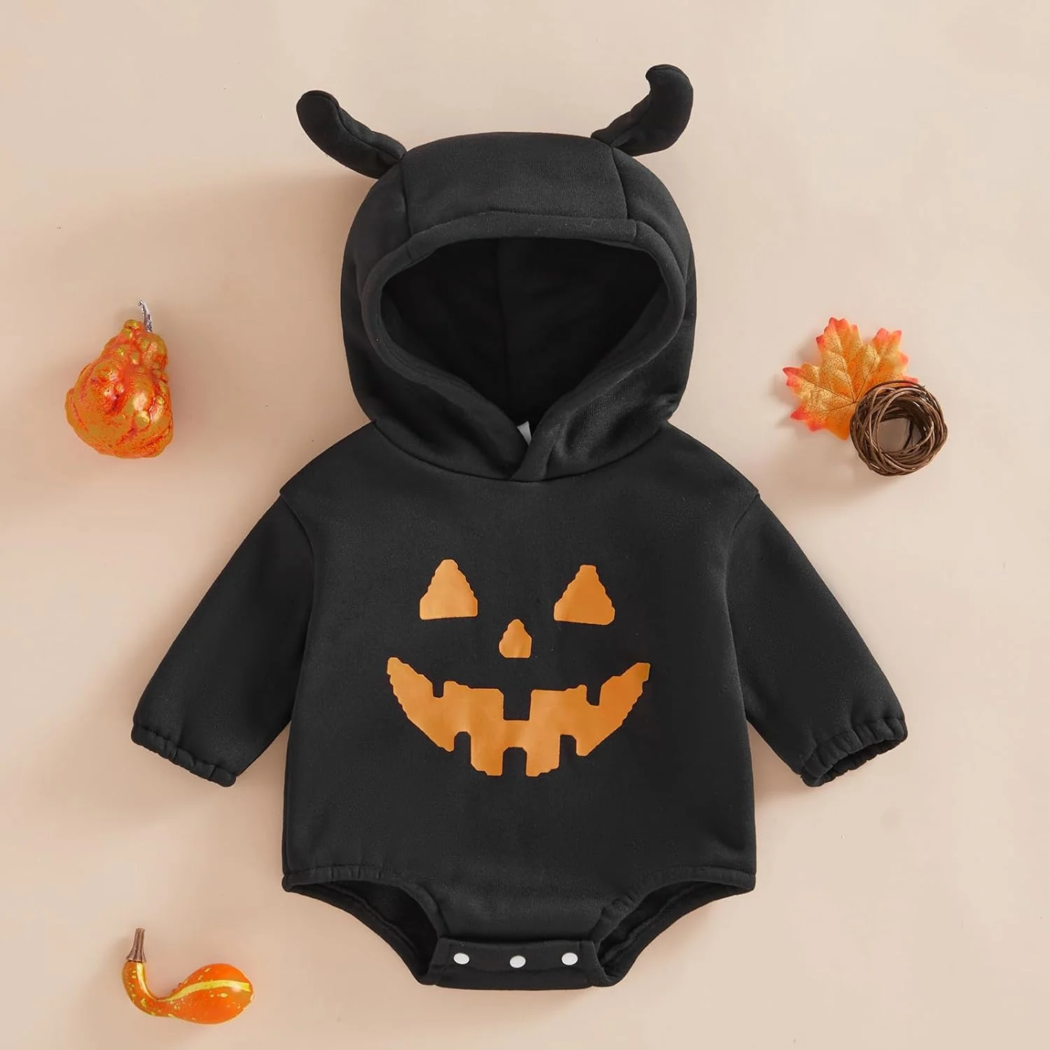 لباس نوزادی پسرانه دخترانه پاییزه Kayotuas، هودی شیطانی، سرهمی آستین بلند، لباس هالووین بامزه