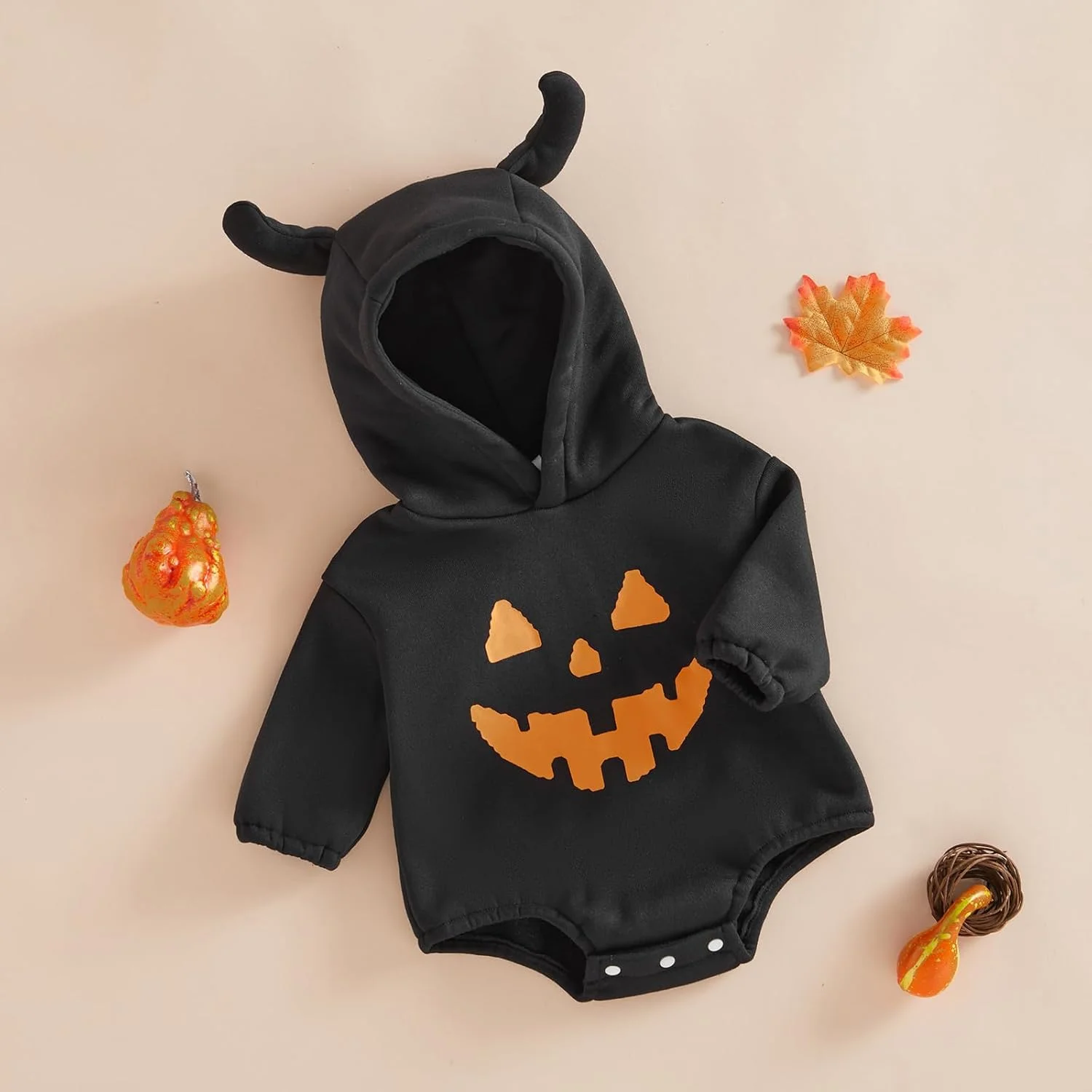 لباس نوزادی پسرانه دخترانه پاییزه Kayotuas، هودی شیطانی، سرهمی آستین بلند، لباس هالووین بامزه