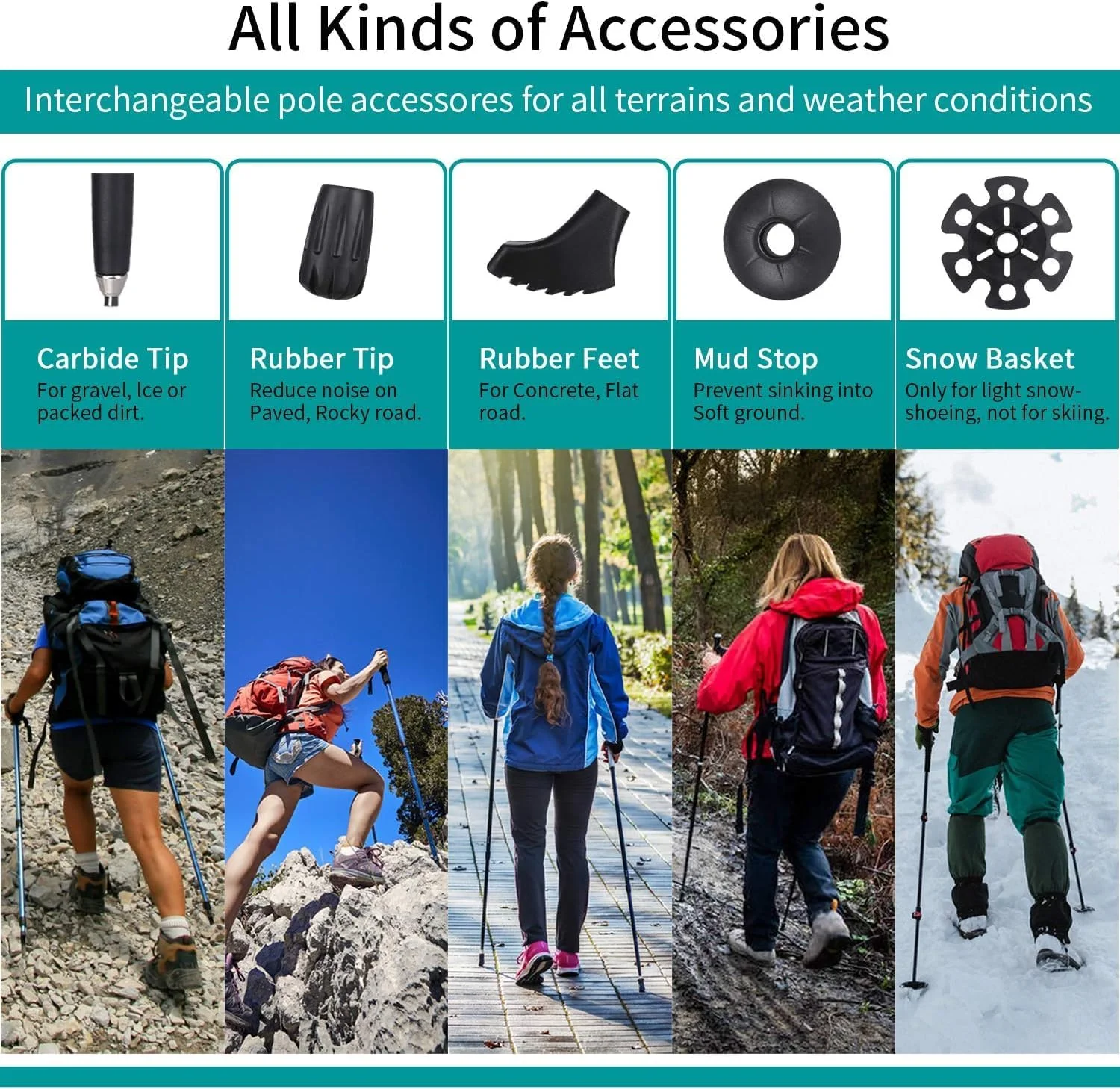 باتوم کوهنوردی تاشو Dsocoool - باتوم های پیاده روی تاشو سبک وزن برای زنان و مردان - عصا برای پیاده روی - عصاهای پیاده روی قابل تنظیم با قفل سریع و لوازم جانبی مناسب برای تمام سطوح - مجموعه 2 عددی