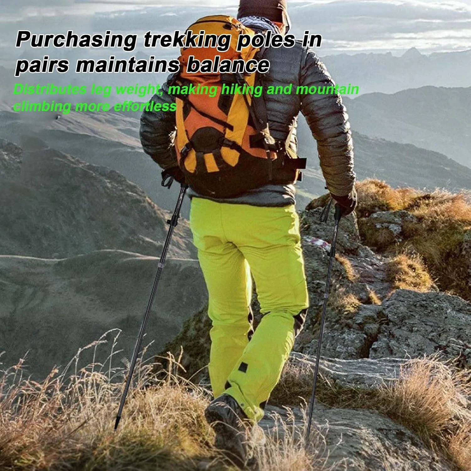 عصای پیاده روی برای کوهنوردی | عصای پیاده روی ارگونومیک - میله های کوهنوردی ضد لغزش برای کوله گردی، پیاده روی، اسکی، کمپینگ، مسافرت، فضای باز، بقا، کوهنوردی، زنان، مردان