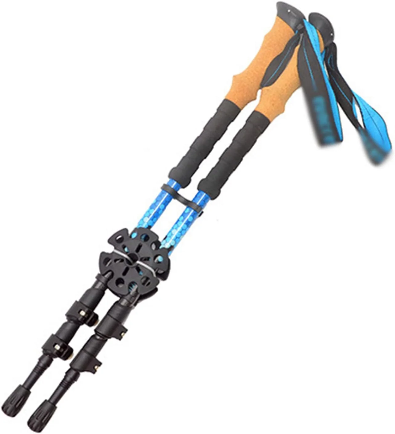 عصای کوهنوردی تاشو DJGvgtf، عصای کوهنوردی و پیاده روی فوق سبک فیبر کربنی ضد ضربه، قفل های تنظیم سریع سبک وزن برای کوهنوردی در فضای باز به همراه کیف حمل، 2 عدد