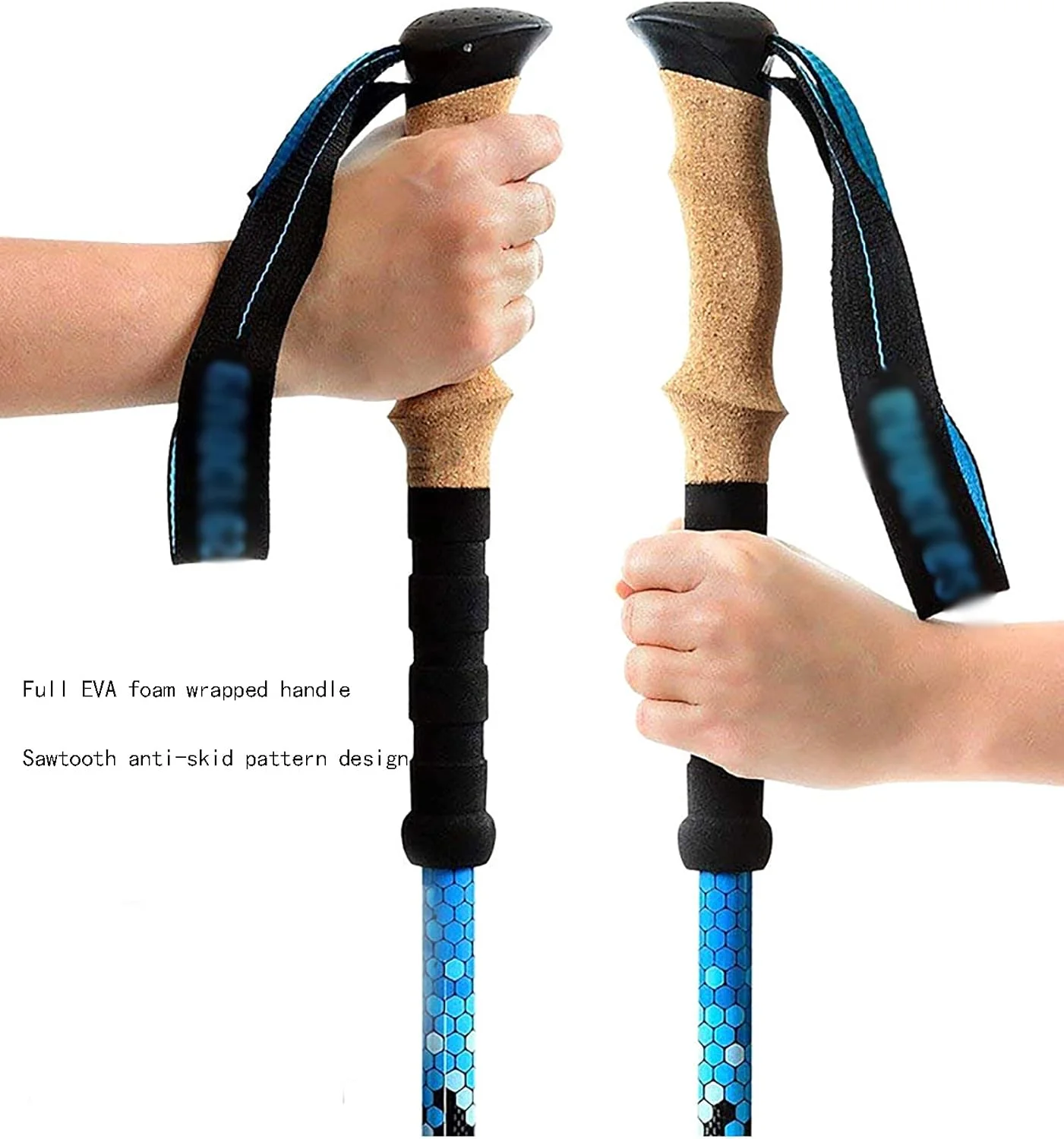 عصای کوهنوردی تاشو DJGvgtf، عصای کوهنوردی و پیاده روی فوق سبک فیبر کربنی ضد ضربه، قفل های تنظیم سریع سبک وزن برای کوهنوردی در فضای باز به همراه کیف حمل، 2 عدد