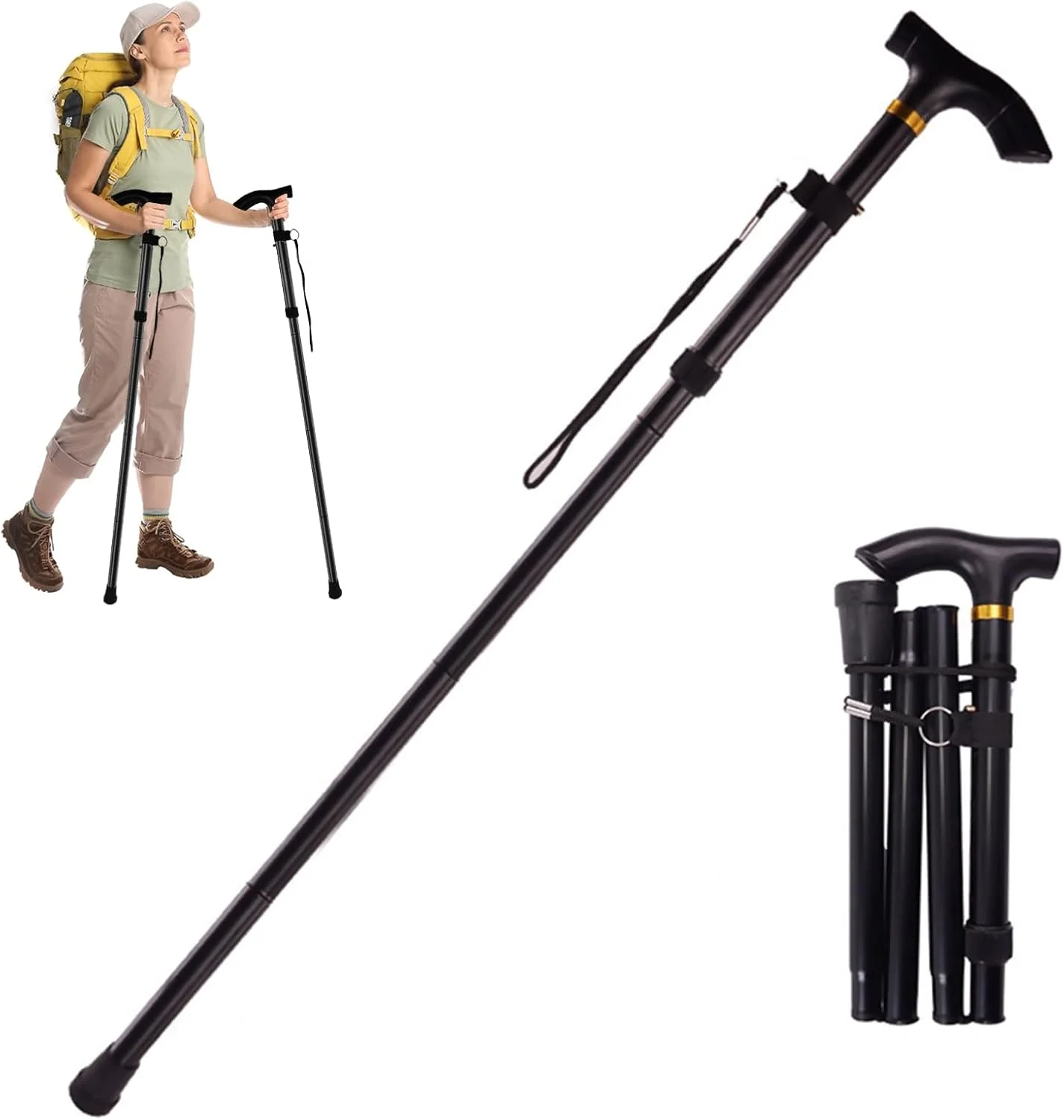 عصای کوهنوردی تاشو DAYONG، عصای پیاده روی آلیاژ آلومینیوم قابل تنظیم، چوب پیاده روی سبک وزن برای کمپینگ، پیاده روی و کوهنوردی.