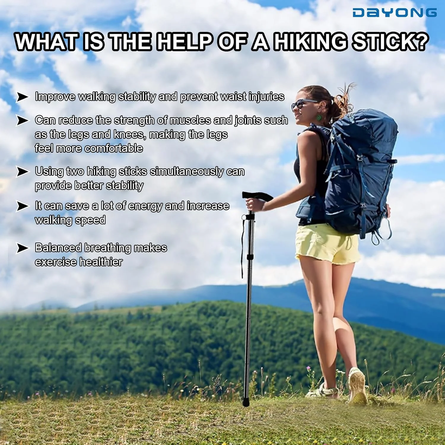 عصای کوهنوردی تاشو DAYONG، عصای پیاده روی آلیاژ آلومینیوم قابل تنظیم، چوب پیاده روی سبک وزن برای کمپینگ، پیاده روی و کوهنوردی. عصای کوهنوردی تاشو DAYONG، عصای پیاده روی آلیاژ آلومینیوم قابل تنظیم، چوب پیاده روی سبک وزن برای کمپینگ، پیاده روی و کوهنوردی.