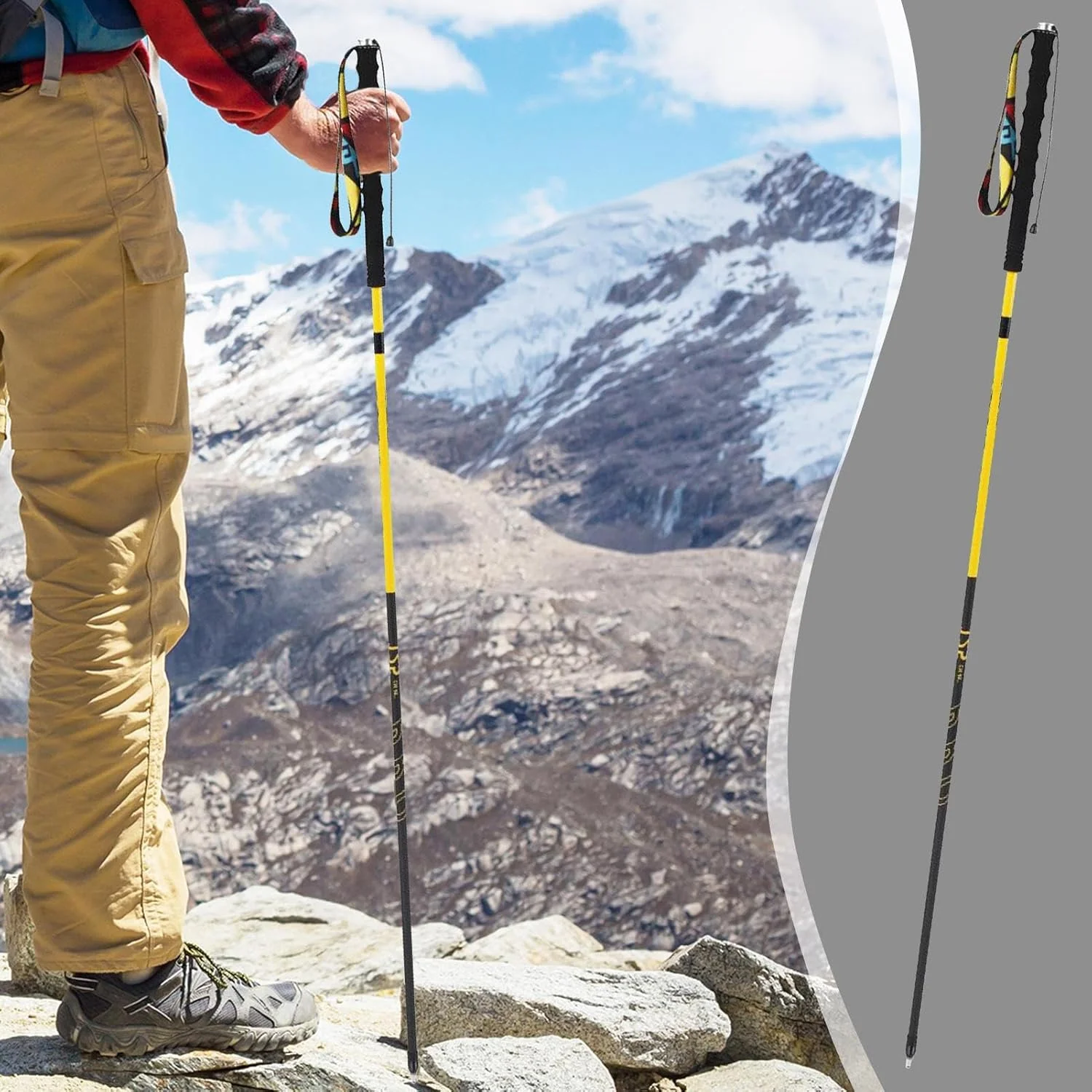 باتوم کوهنوردی - عصای کوله پشتی - عصای سبک وزن قابل حمل و جمع شونده برای مردان، مناسب دویدن، کوله گردی در فضای باز، صخره نوردی، کوهنوردی، کمپینگ و پیاده روی