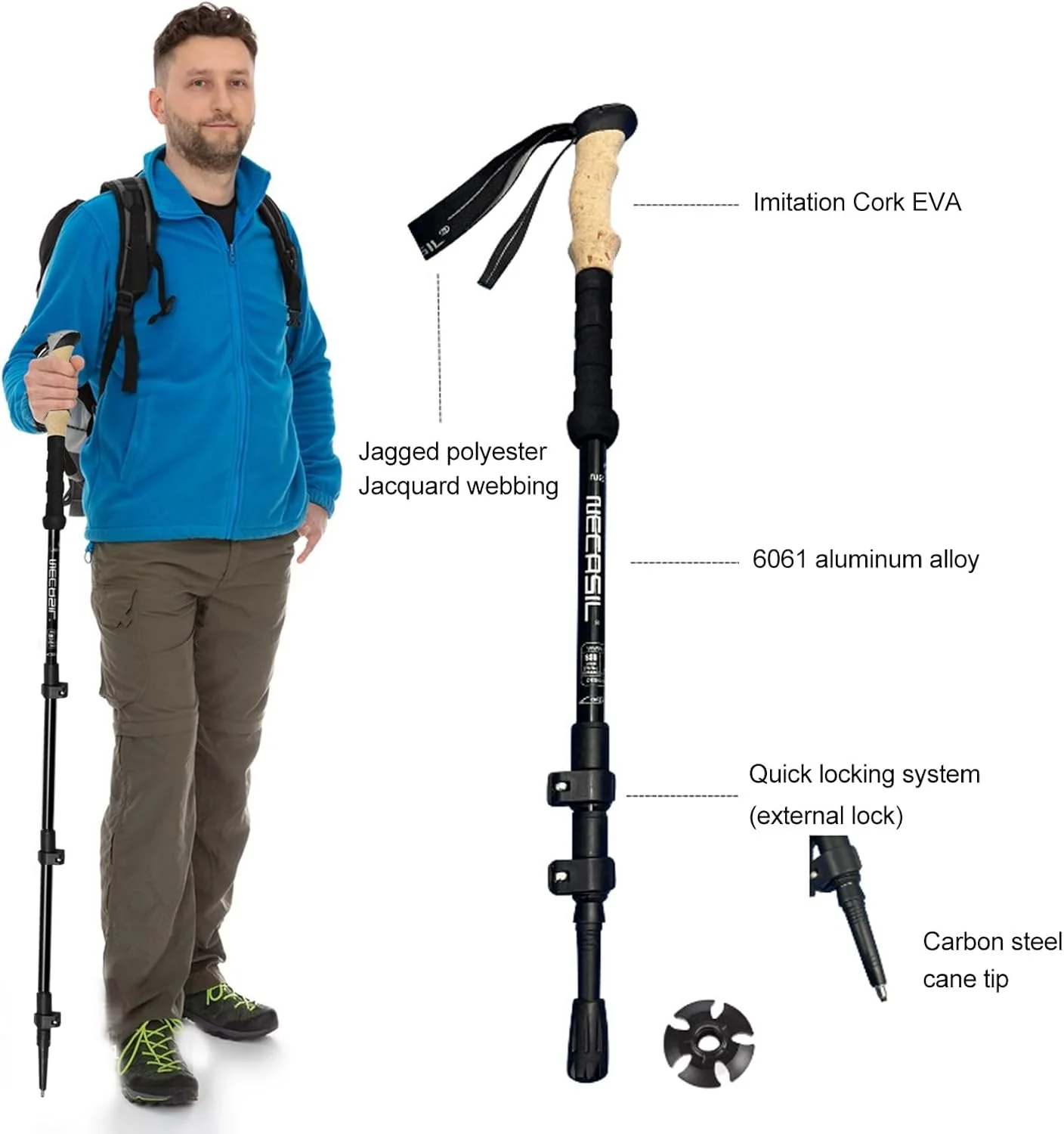 باتوم کوهنوردی Beauenty بسته 2 عددی، باتوم های پیاده روی تاشو سبک وزن، چوب های پیاده روی آلومینیومی با سیستم قفل سریع، چوب های کوهنوردی تلسکوپی قابل تنظیم برای پیاده روی، کمپینگ، صخره نوردی