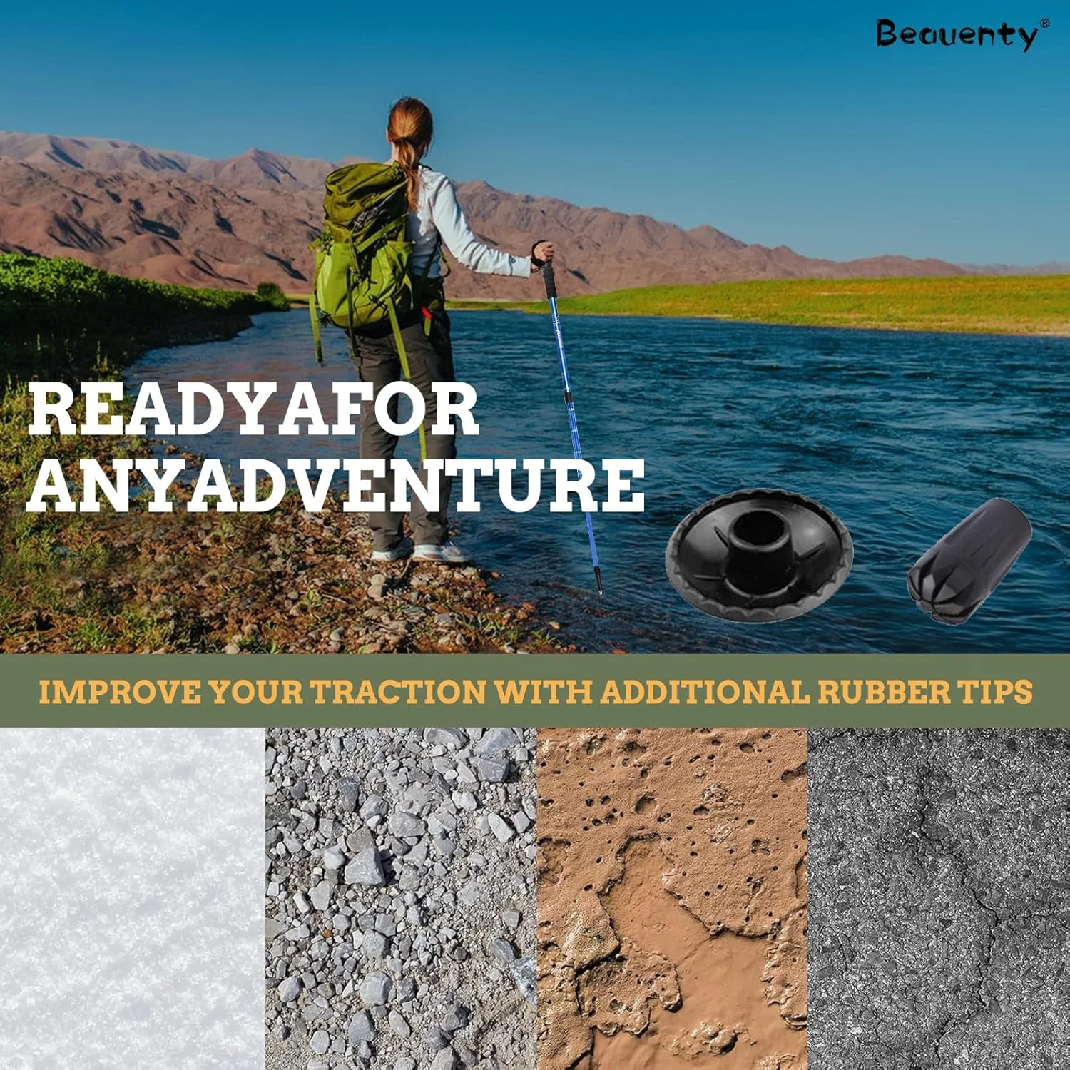 عصای کوهنوردی تاشو Beauenty، عصاهای پیاده روی تلسکوپی، چوب پیاده روی فضای باز با قفل های قابل تنظیم سریع، عصاهای پیاده روی فوق سبک برای مردان و زنان