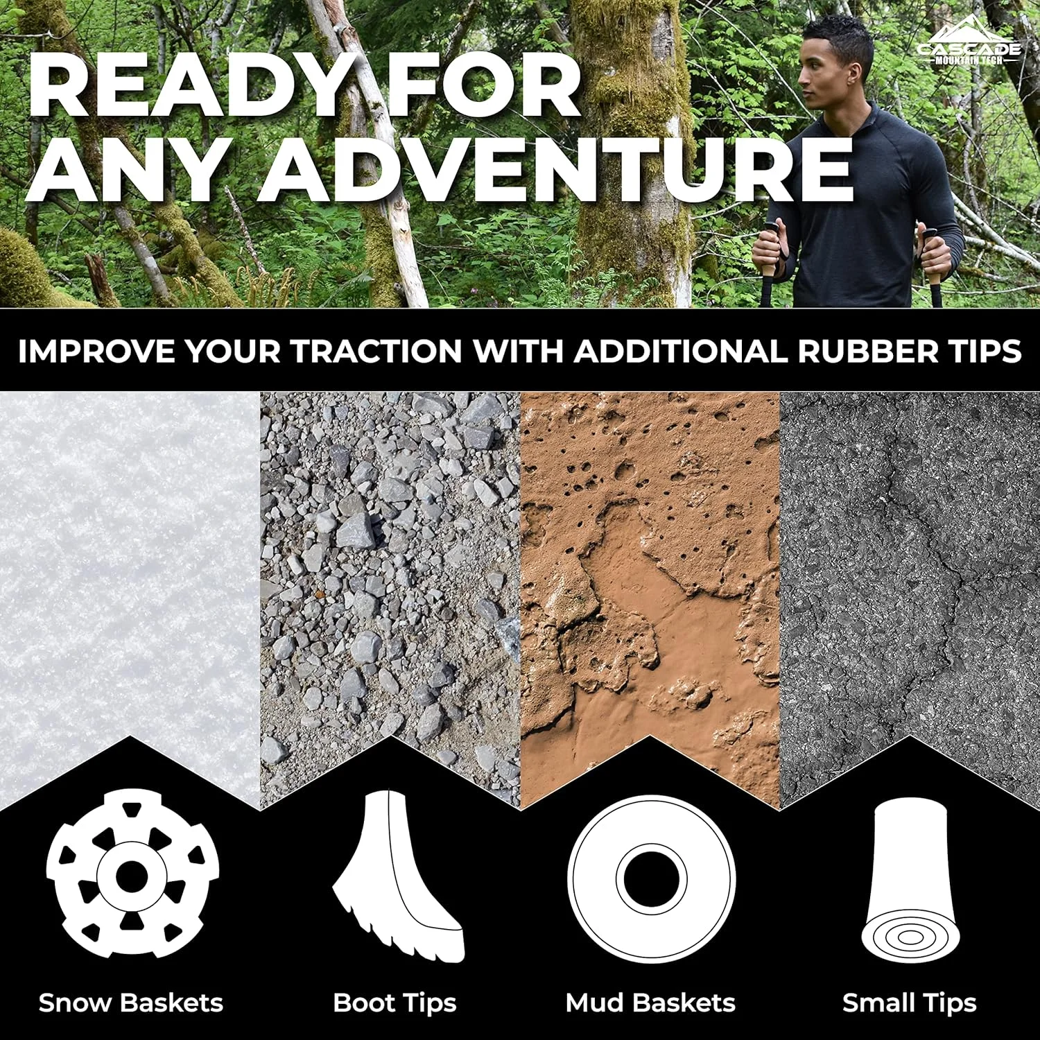 باتوم کوهنوردی Cascade Mountain Tech - عصای پیاده روی آلومینیومی با قفل های قابل تنظیم، قابل افزایش تا 54 اینچ (ست 2 عددی)