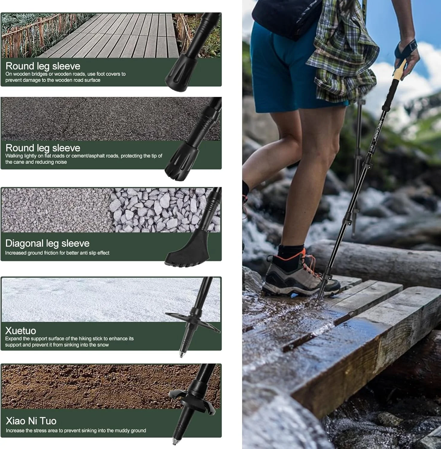 باتوم کوهنوردی Beauenty بسته 2 عددی، باتوم های پیاده روی تاشو سبک وزن، چوب های پیاده روی آلومینیومی با سیستم قفل سریع، چوب های کوهنوردی تلسکوپی قابل تنظیم برای پیاده روی، کمپینگ، صخره نوردی