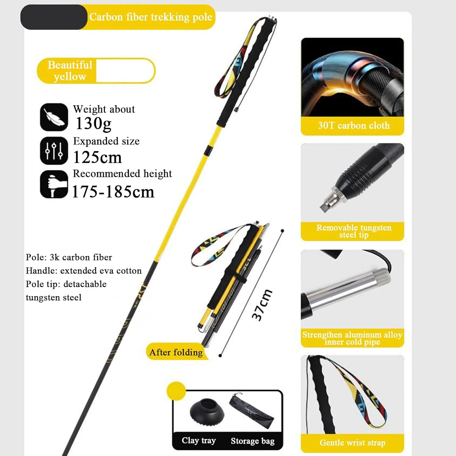 باتوم کوهنوردی - عصای کوله پشتی - عصای سبک وزن قابل حمل و جمع شونده برای مردان، مناسب دویدن، کوله گردی در فضای باز، صخره نوردی، کوهنوردی، کمپینگ و پیاده روی