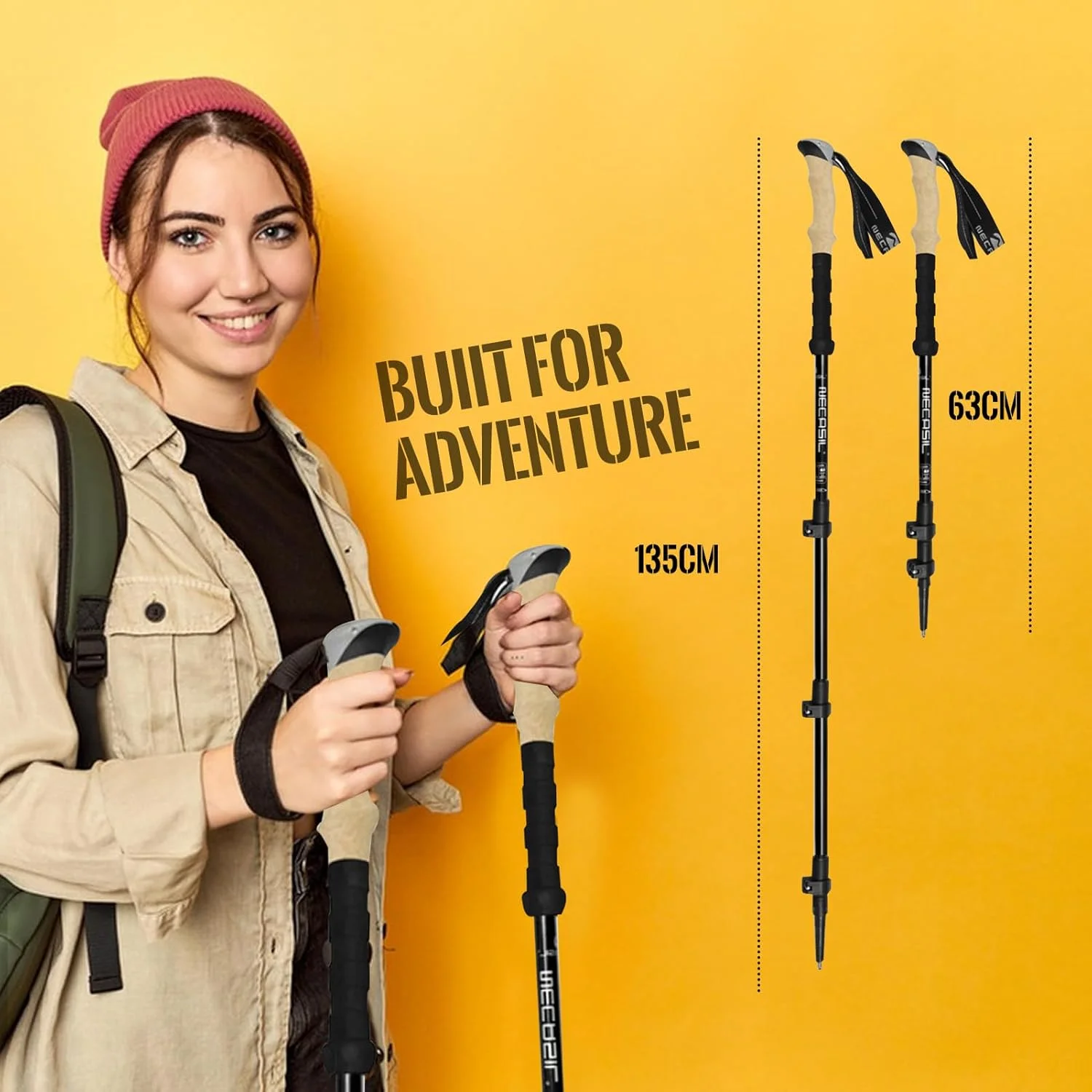باتوم کوهنوردی Beauenty بسته 2 عددی، باتوم های پیاده روی تاشو سبک وزن، چوب های پیاده روی آلومینیومی با سیستم قفل سریع، چوب های کوهنوردی تلسکوپی قابل تنظیم برای پیاده روی، کمپینگ، صخره نوردی